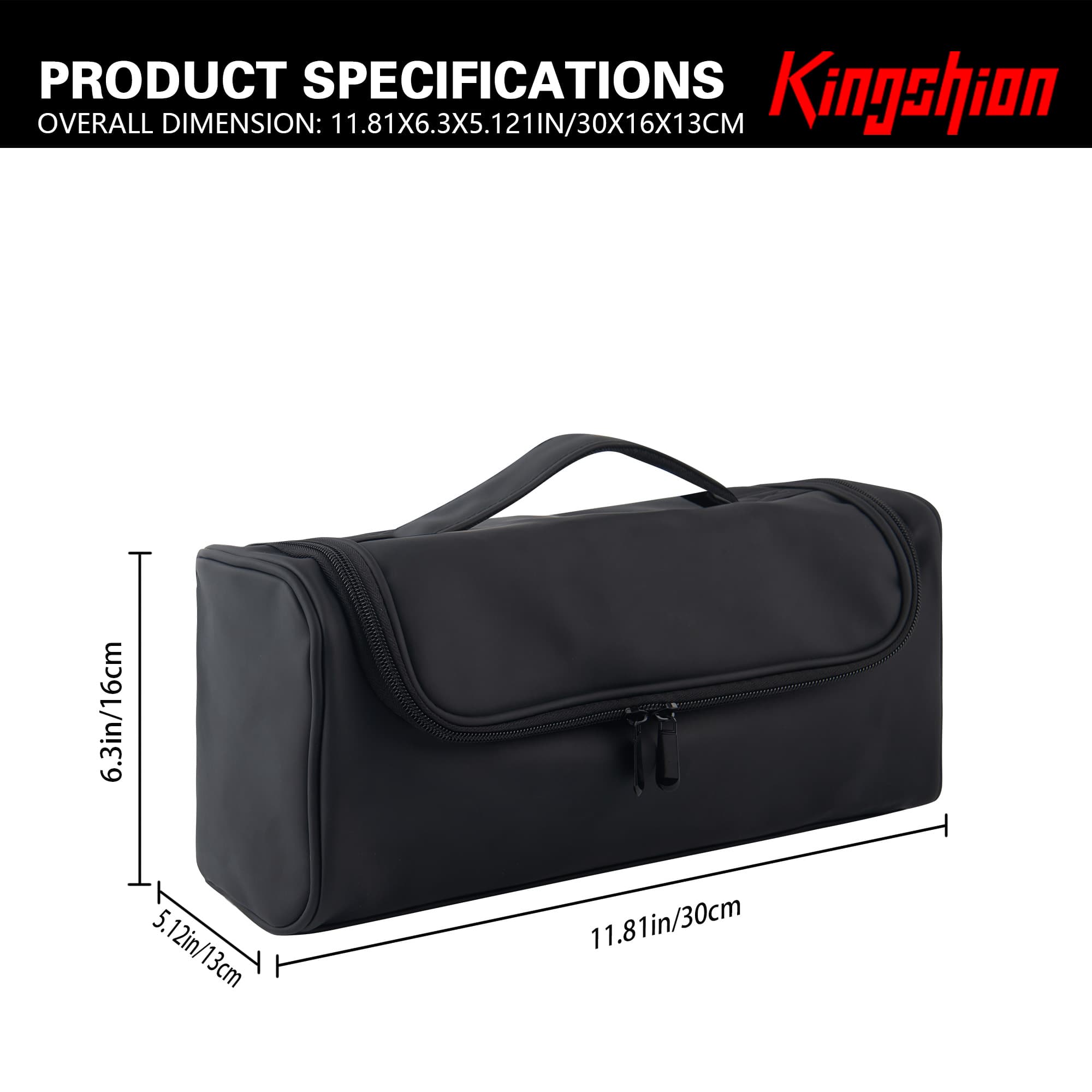 Hair Tool Organizer Case Compatible with Hair Dryer & Curling Iron - Premium Smooth PU Leather Storage Bag with Wall-Mountable Hook, Mesh Pocket, 4 Slots for Detachable Replacement Heads (Black) - 1