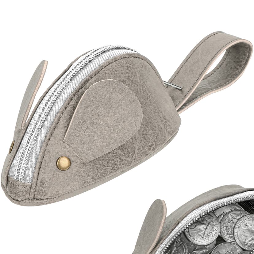 JANKINGS Mouse Coin Purse, PU Leather Animal Coin Pouch with Zipper and Wrist Loop, Gray Mini Change Wallet for Women & Travel
