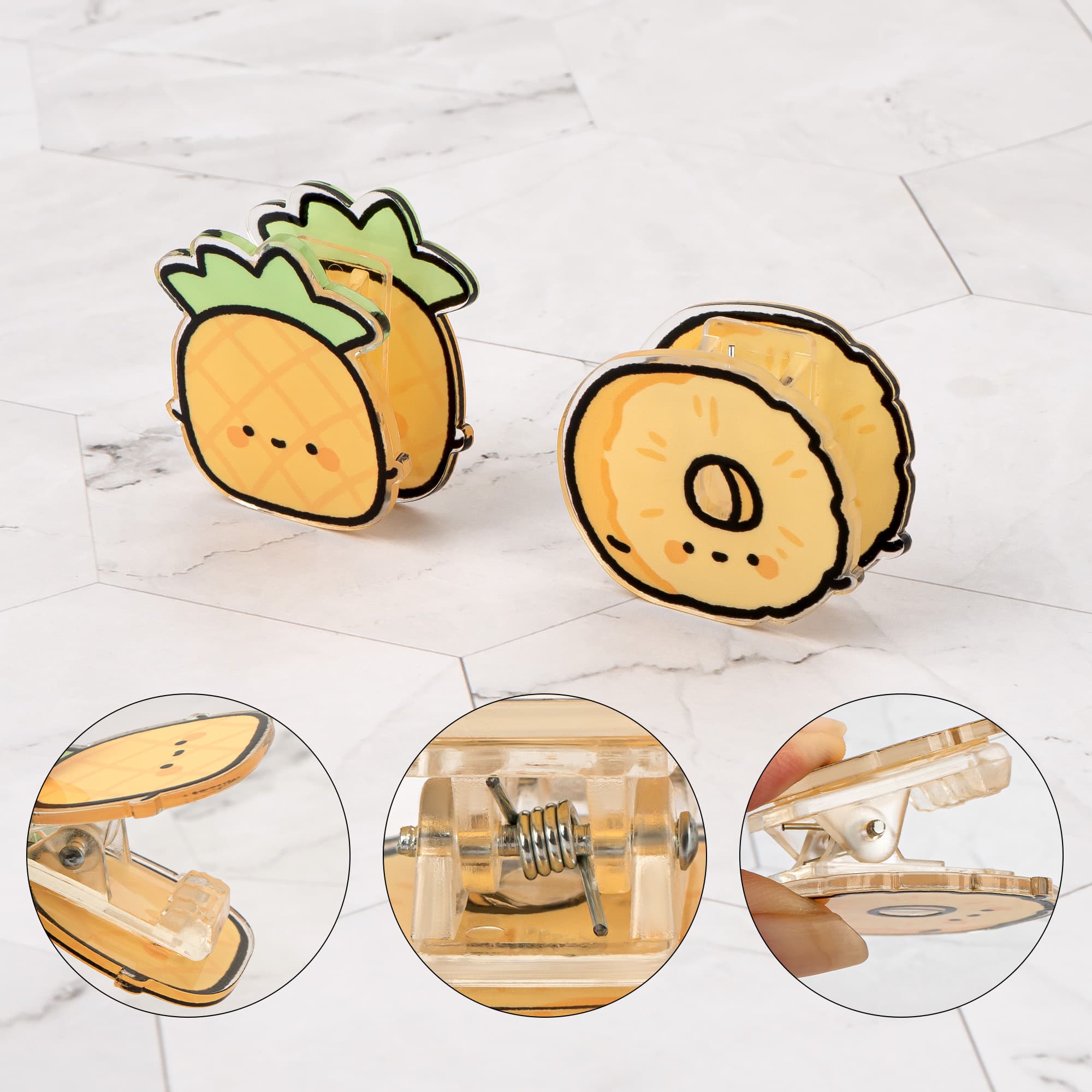 CAIRIAC Pineapple Chip Bag Clips, Cute Acrylic Snack & Memo, Yellow Food Storage Clips, 10-Pack (9 Pineapples + 1 Pineapple Ring) - 1
