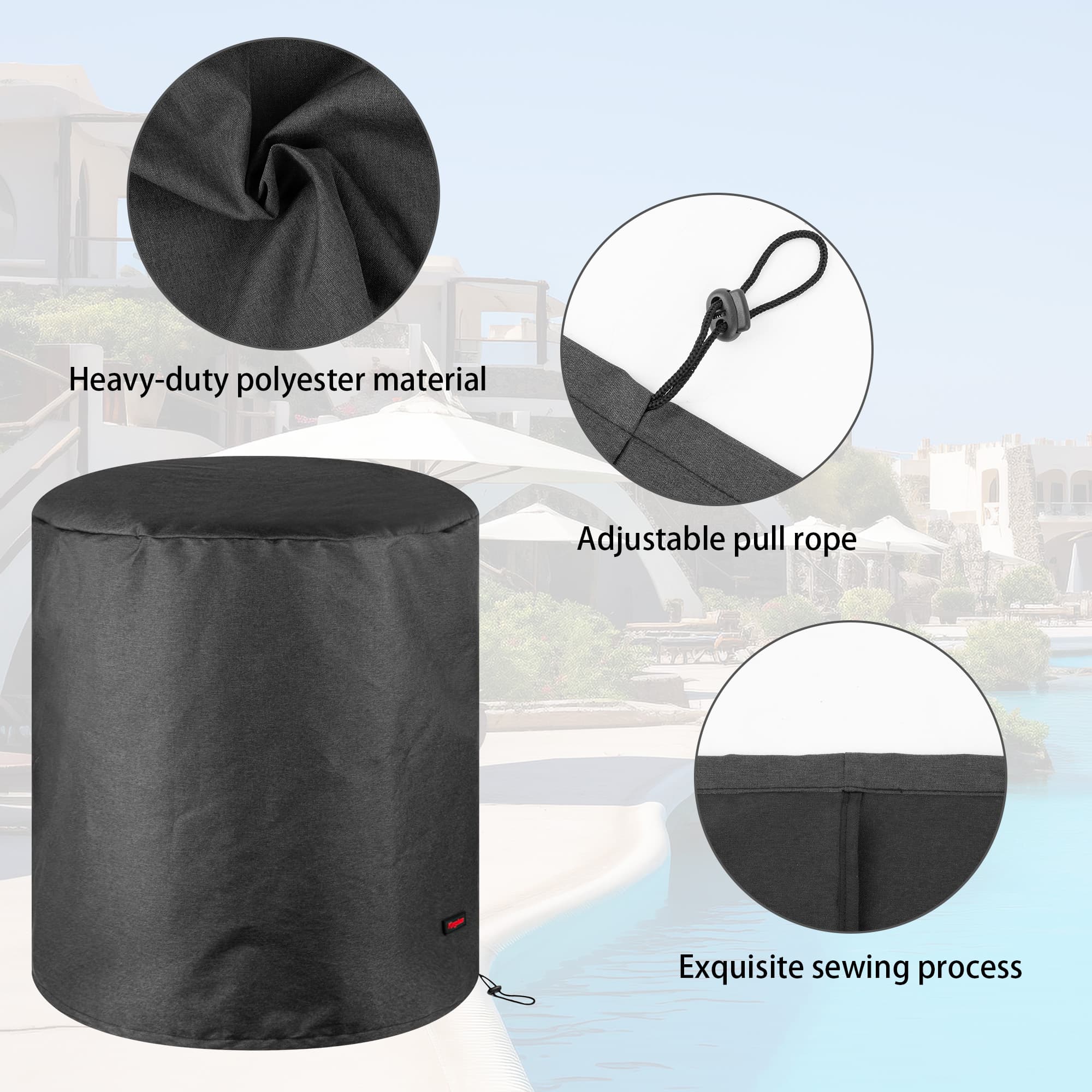 Kingshion Waterproof Outdoor Patio Cooler Bar Table Cover - Compatible with Keter 7.5-Gal Cool Bar Table, Heavy-Duty Round Beer Cooler Cover 24" Diameter X 26" Height, Dark Grey - 2