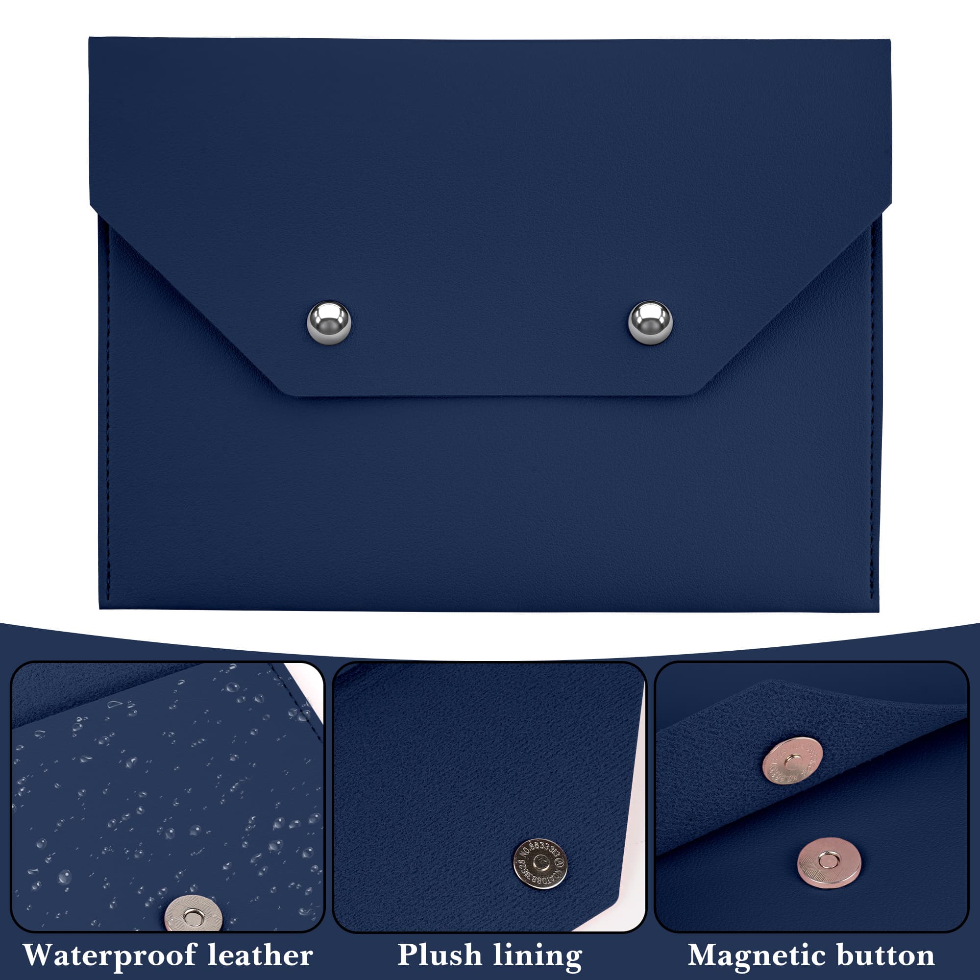 ReignSword Mahjong Card Holder, Vegan Leather Envelope Style Storage Bag, Portable Magnetic Snap Card Organizer, Travel Pouch for Mahjong Accessories (Royal Blue, 8 x 5.8 Inch) - 3