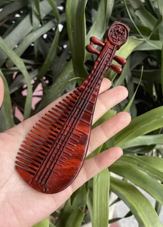JANKOW Hand-Carved Sandalwood Wooden Hair Comb, Natural Red Sandalwood Pipa-Shaped Wide-Tooth Anti-Static Detangler & Scalp Massager for Women, 1-Pack - 5