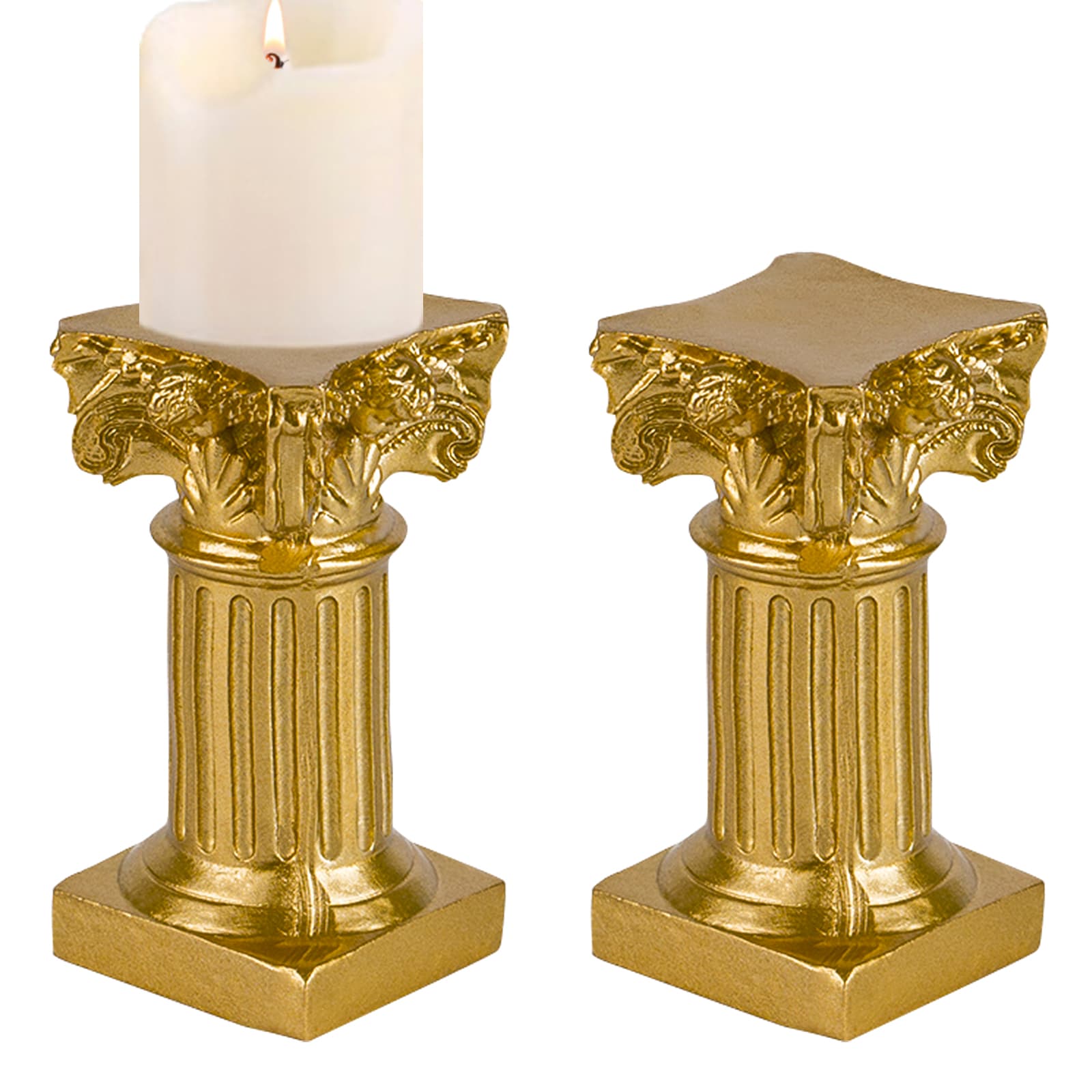 CAIRIAC Roman Pillar Statues Gold candle holders, Small Candle Holders Set of 2, Mini Greek Column Pillar Resin Stands Decorative Gifts, Centerpieces for Tables (Golden) - 2