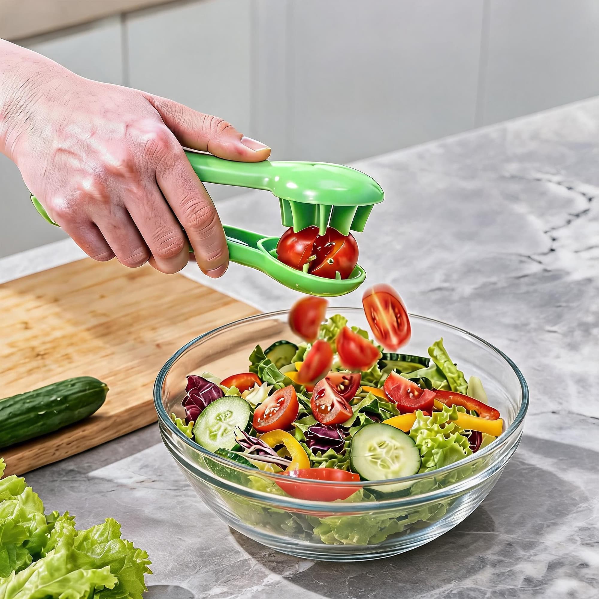 ReignSword 2 Pcs Grape Cutter Slicer, Plastic Cherry Tomato & Strawberry Quarter Cutter, Quick Fruit Slicing Tool for Salads, Kitchen Gadget for Small Fruits (Green) - 7