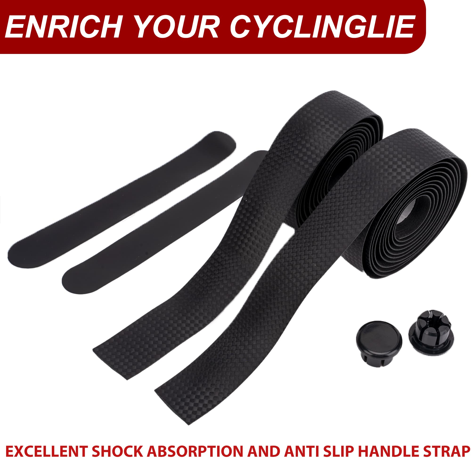 RidingRush 3mm Thick Road Bike Handlebar Tape, EVA Bicycle Bar Wrap with Shock Absorbing Cushion, Non Slip Textured Grip Cycling Tape for Road Gravel Bikes, Easy Installation, Black - 2