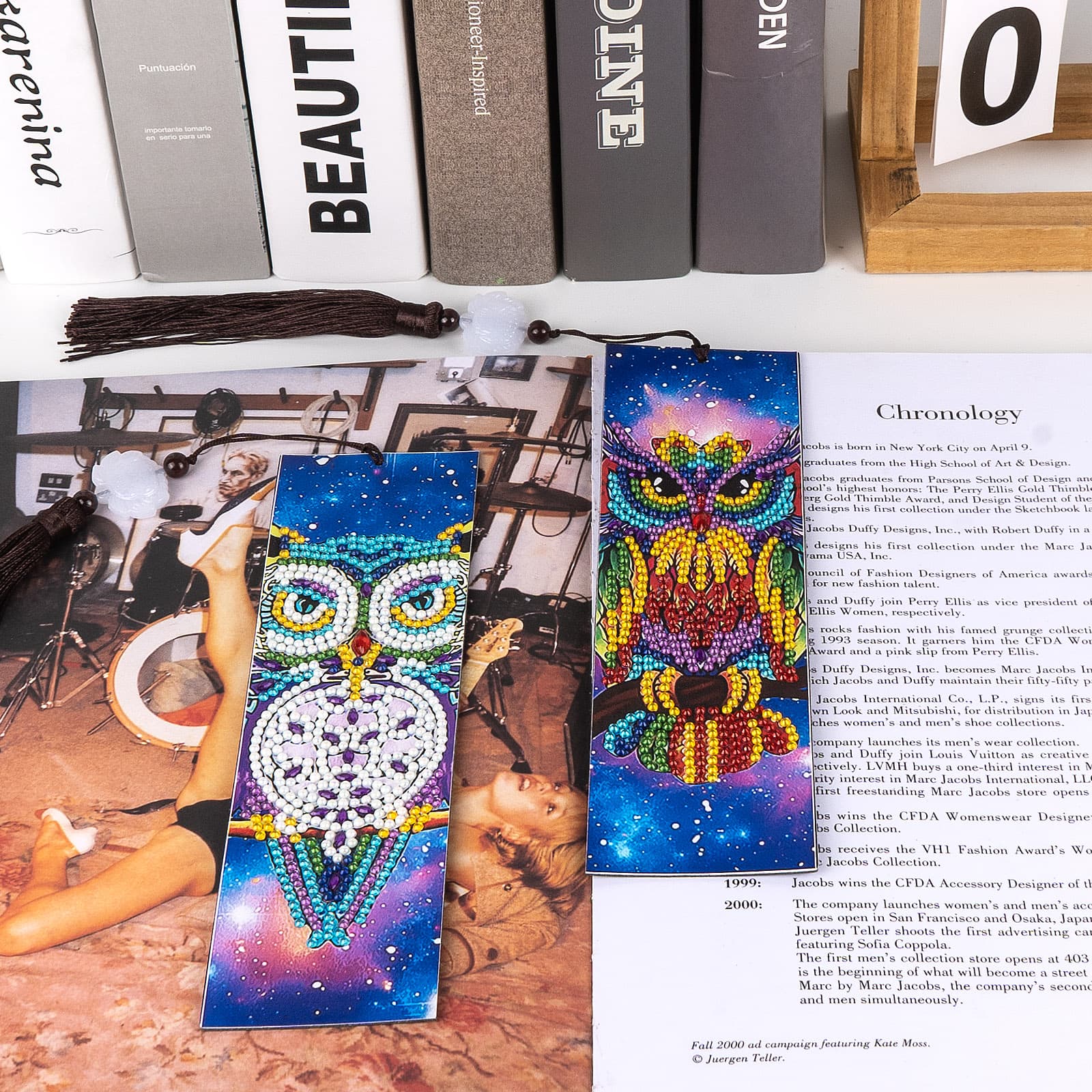JANKINGS 5D Diamond Painting Bookmarks Kits Animal Owl Queen Leather Tassel Shaped Drill Diamond Art Bookmark, DIY Diamond Art Bookmarks for Book Lovers, Art Adult Beginner (2 Pieces) - 2