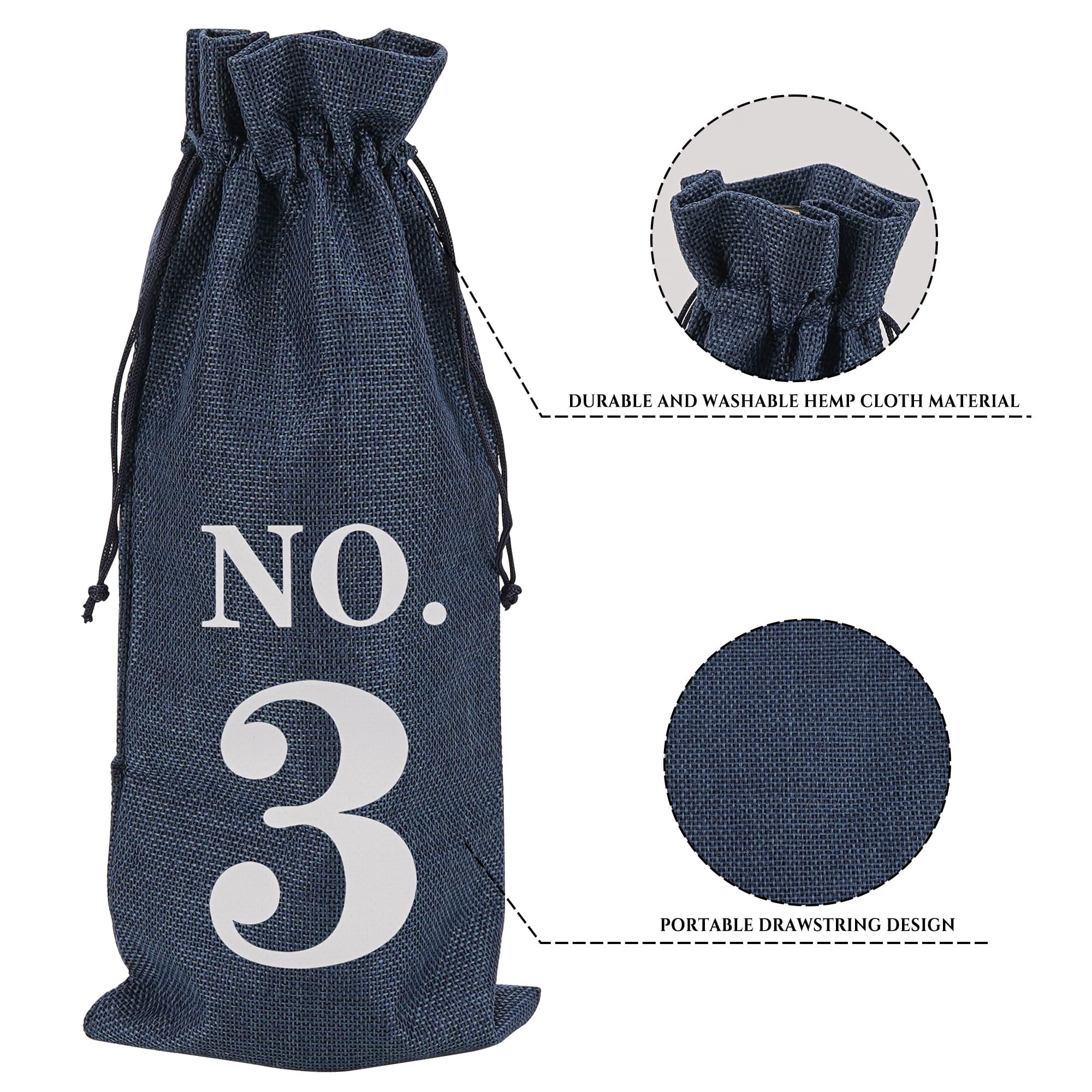 JANKOW 10 Pcs Numbered Burlap Wine Bags, Blind Tasting Wines Bags, Wine Gift Bag with Drawstring, Reusable Linen Wines Bottle Covers for Home Storage Wedding Party Decoration (Navy blue) - 2