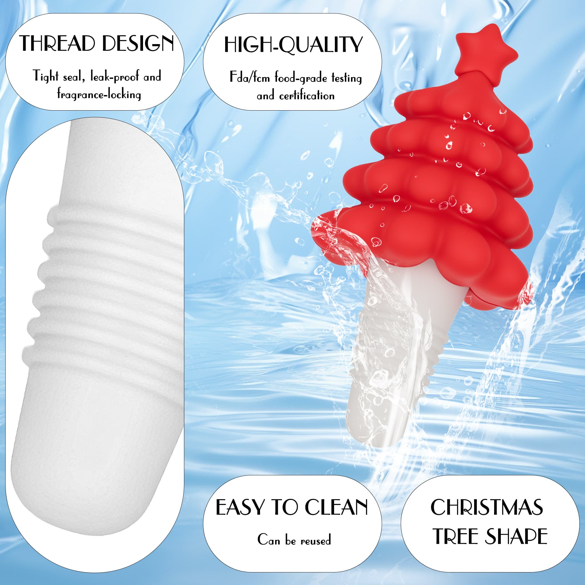 JANKINGS Christmas Tree Wine Stoppers – Cute Reusable Bottle Stopper for Wine, Holiday Party Supplies, Fun Decorative Wine Saver for Christmas Gifts and Festive Gatherings ( Red ) - 2