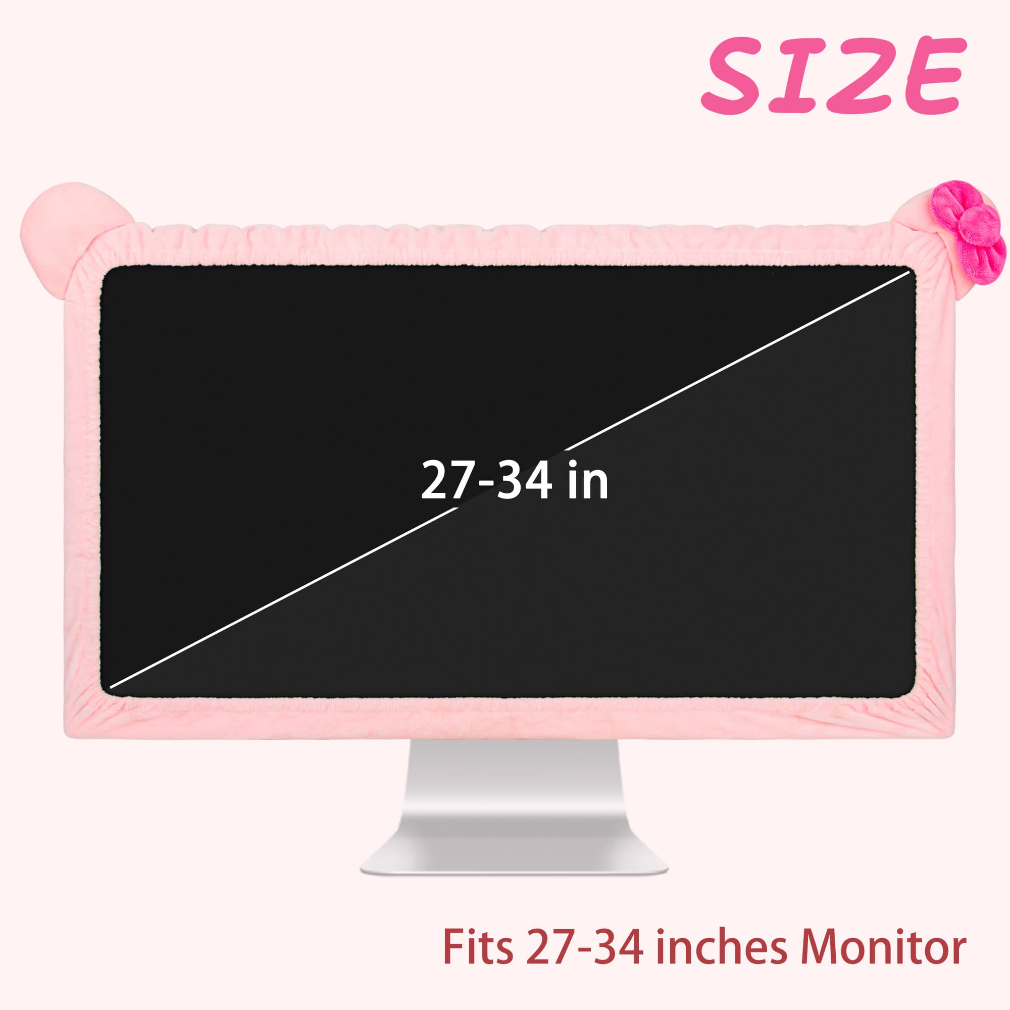 27"-34" Lovely Cute Computer Monitor Cover with Cat Ear Design, Kawaii Display Dust Cover with Furry Design - 1
