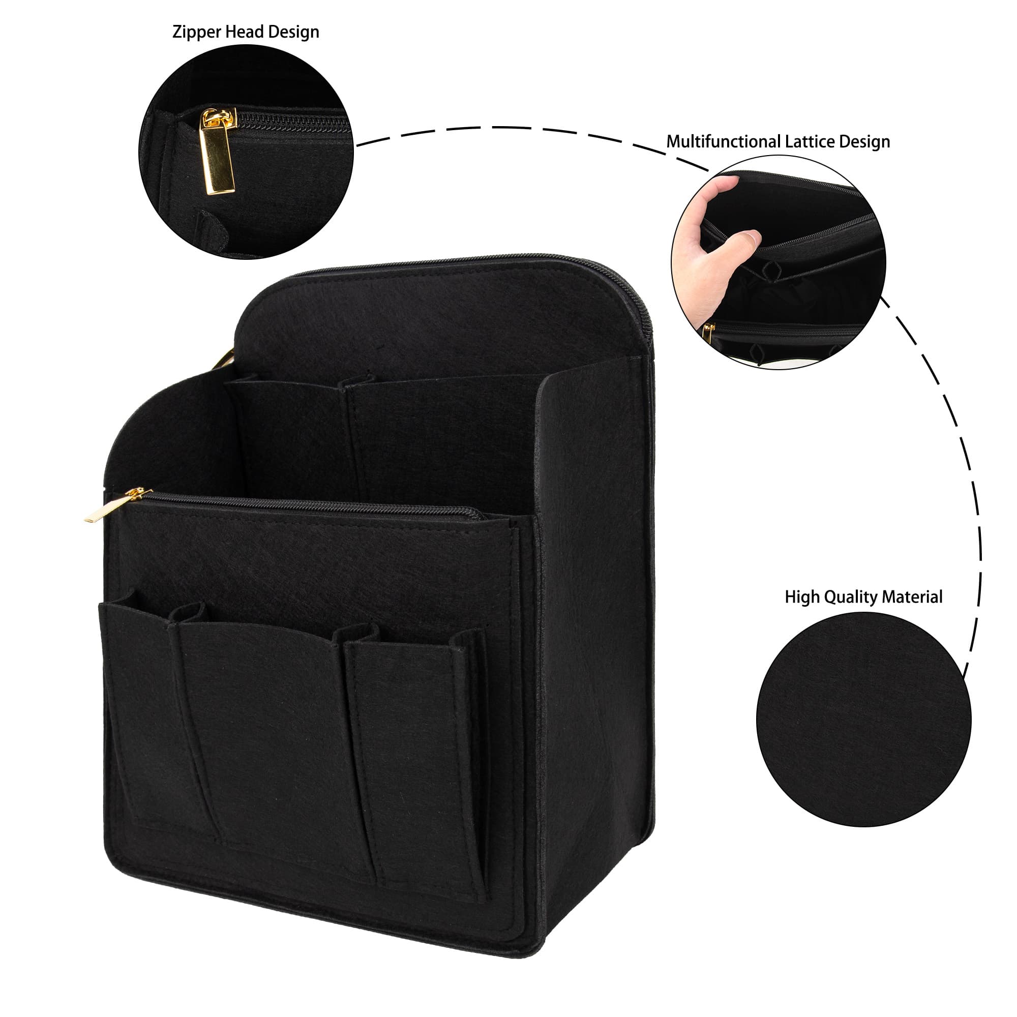 Kingshion Large Capacity Backpack Organizer Insert - Felt Storage Insert for 10"+ Backpacks, Rucksacks & Travel Bags | Vertical Design with Shoulder Strap Slot & Interior Pockets - Black - 4