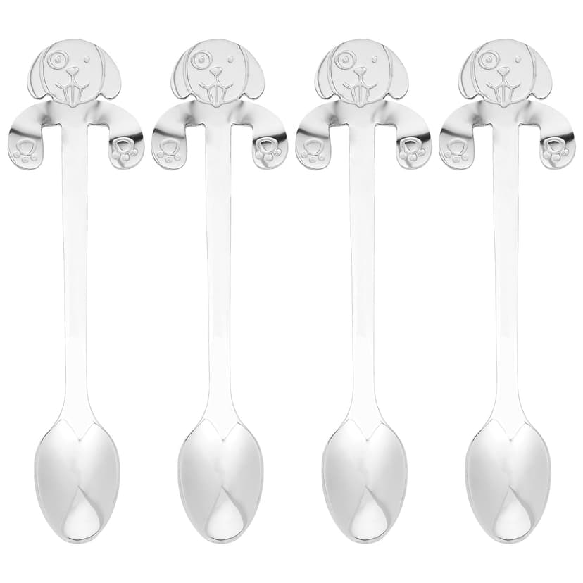 JANKOW 4 Pcs 304 Stainless Steel Dessert Dog Spoon, Dog Coffee Spoon, Stainless Steel Hanging Stirring Dessert Drink Spoons for Coffee, Tea, Dessert (Silver)