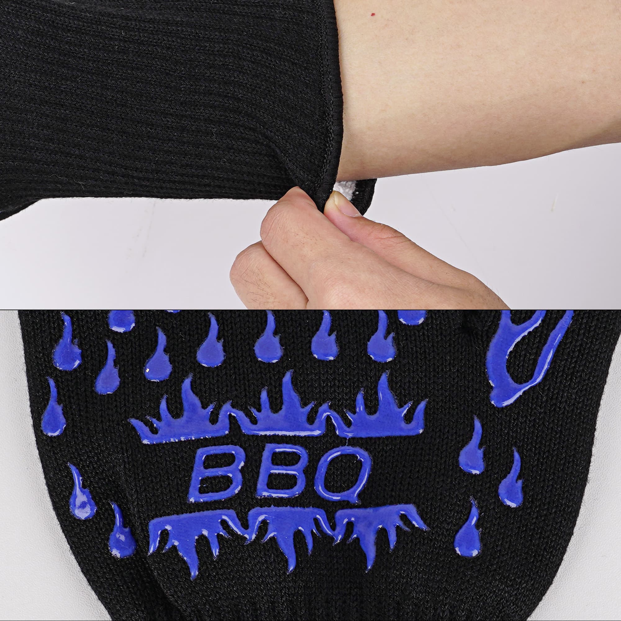 JANKOW Fire Gloves for Grilling, Silicone Oven Gloves Long Great Chose for BBQ, Cooking, Frying,Baking (Blue / Flames) - 3