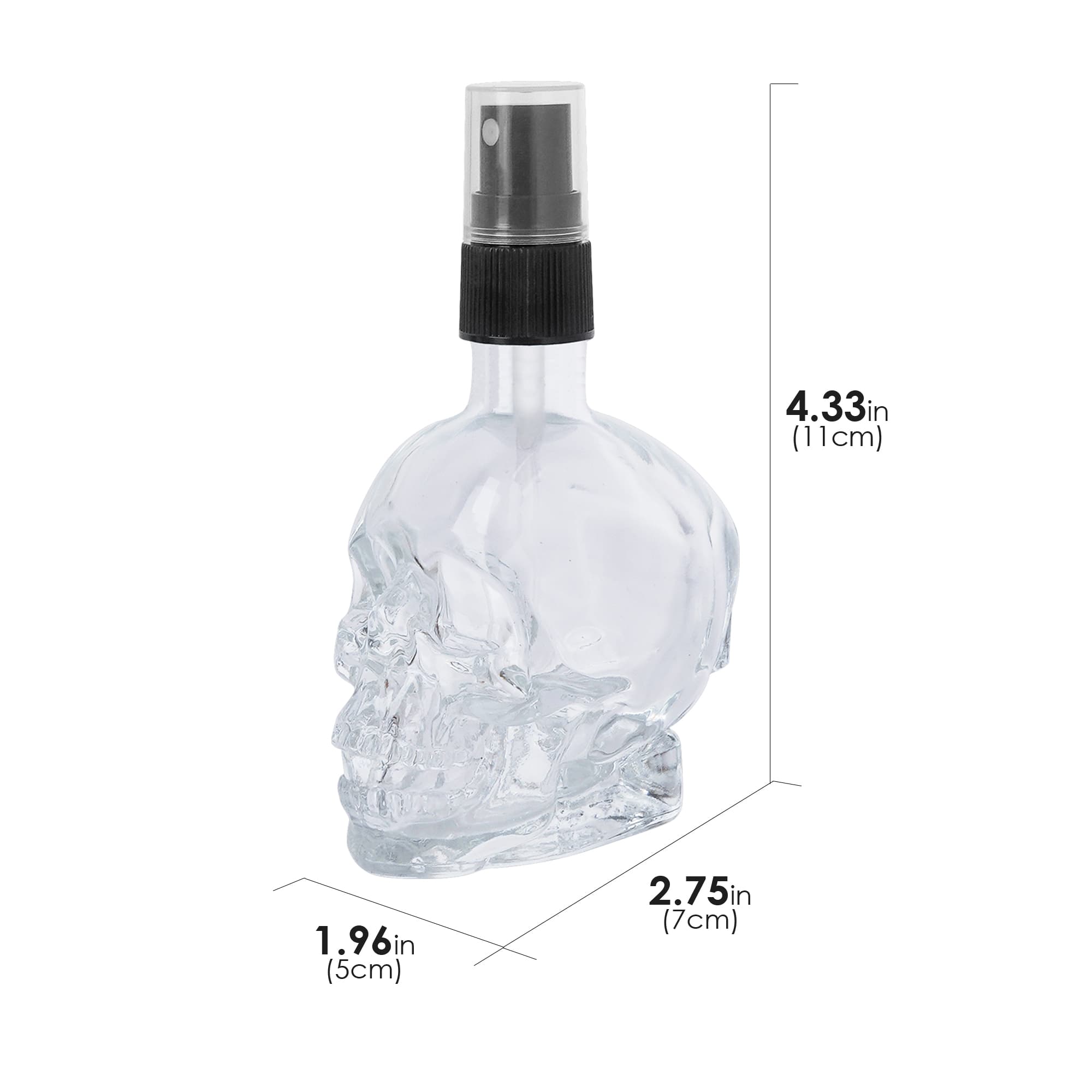 JANKOW Skull Shaped Spray Bottle, Skull perfume bottle, 60ml Skull perfume bottles empty, Refillable Liquid Travel Accessories, Suitable for Travel, Business Trips, Family Bathrooms (3 Pcs) - 1