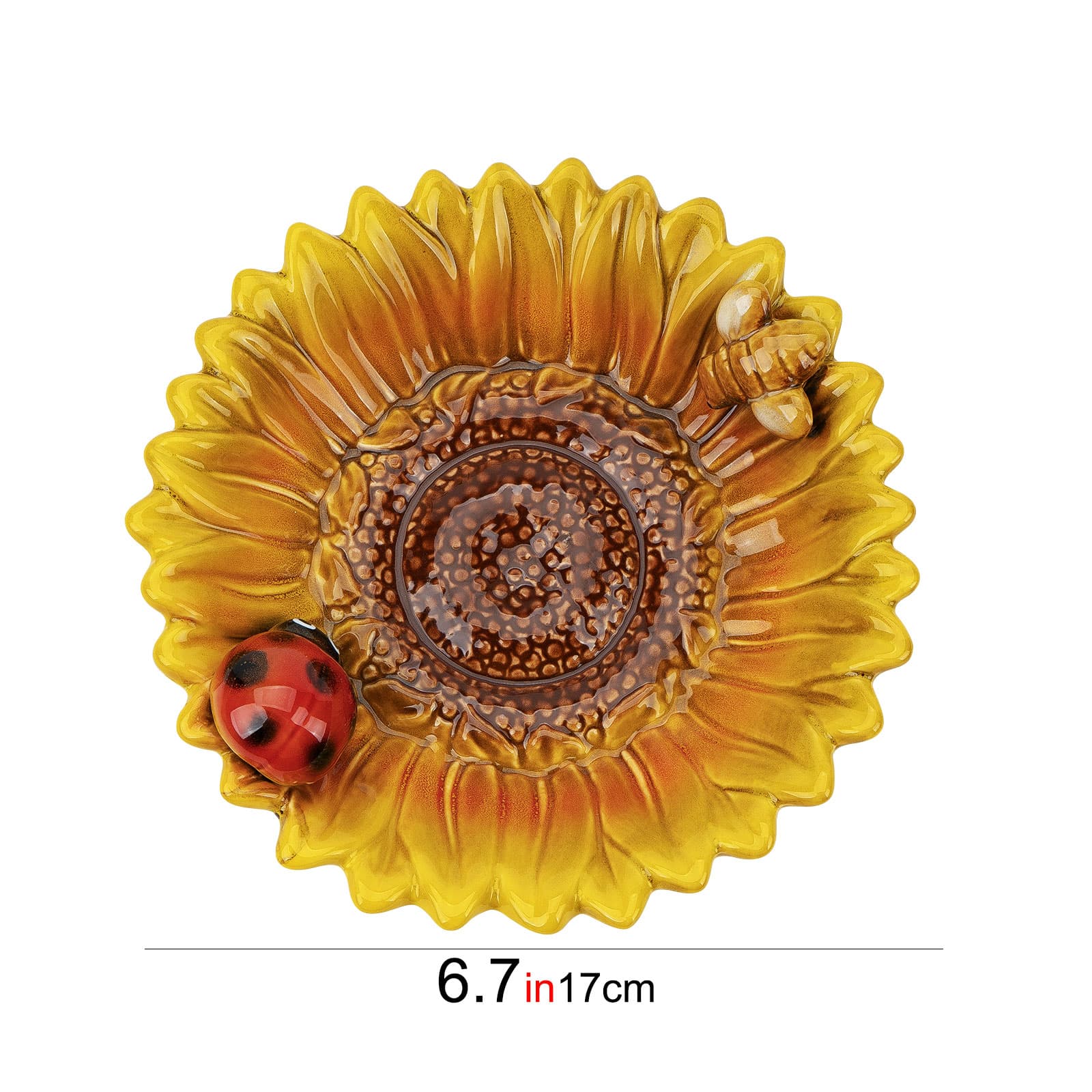 CAIRIAC Sunflower Jewelry Dish Trinket Tray Ceramic Key Tray Bowl for Entryway Table, Sunflower Candy Dish Soap Holder Gift Decorative Bowl for Home Decor Kitchen Bathroom Sink (Bee, Ladybug) - 1