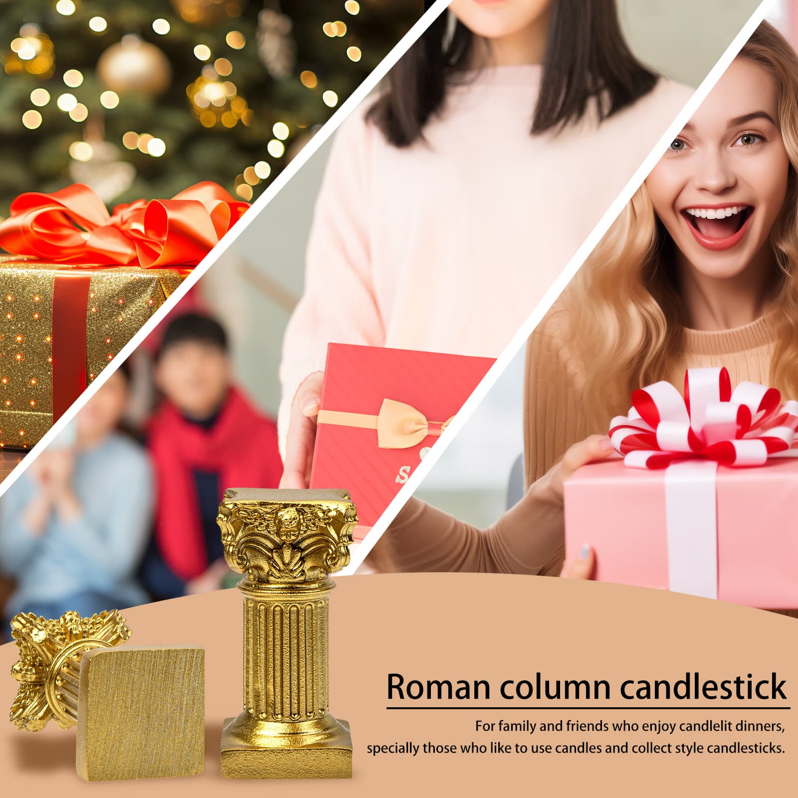 CAIRIAC Roman Pillar Statues Gold candle holders, Small Candle Holders Set of 2, Mini Greek Column Pillar Resin Stands Decorative Gifts, Centerpieces for Tables (Golden) - 3