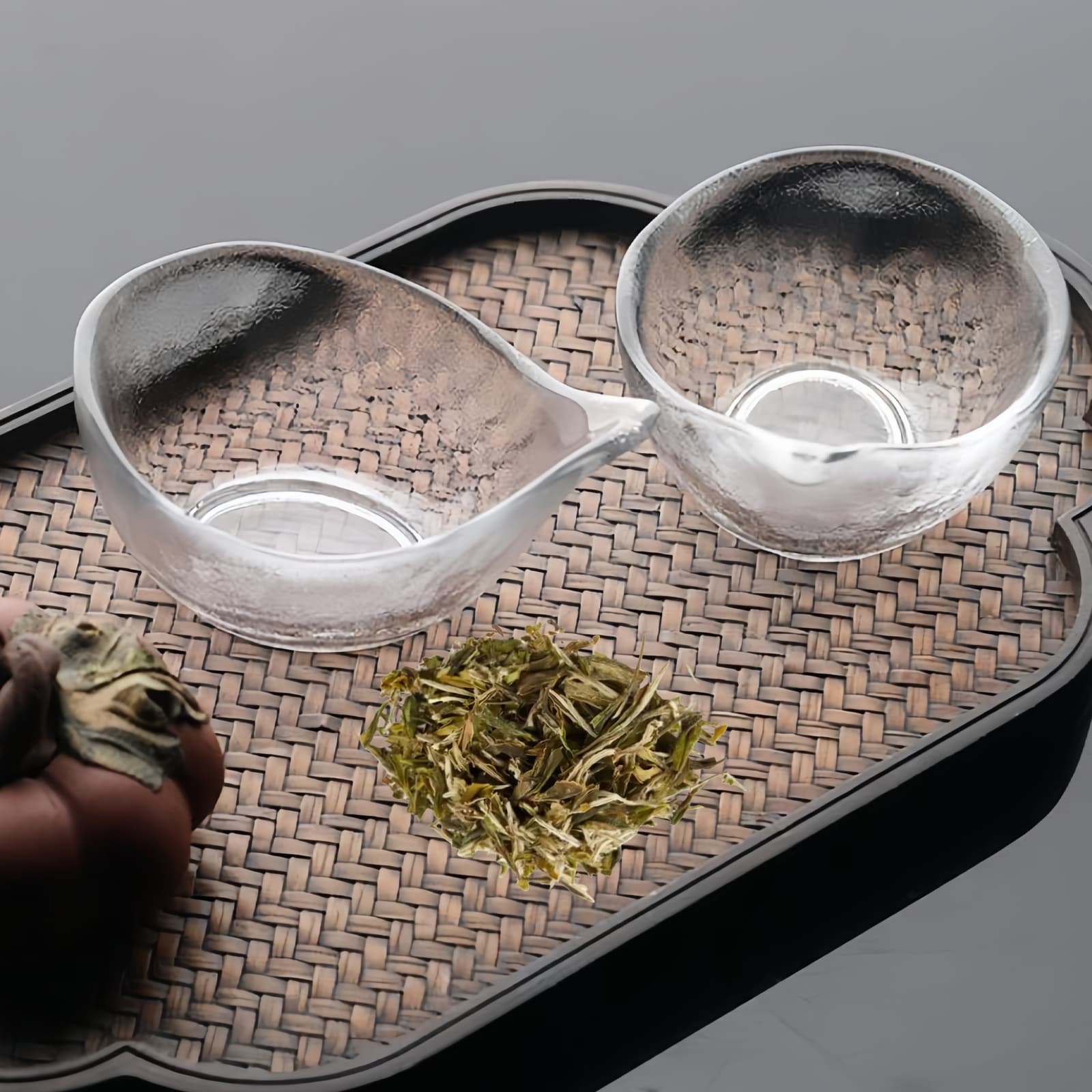 JANKOW Glass Duckbill Cha He Tea Leaf Holder, Loose Leaf Tea Distributor Scoop for Gongfu Tea, Transparent White, Set of 2 - 2