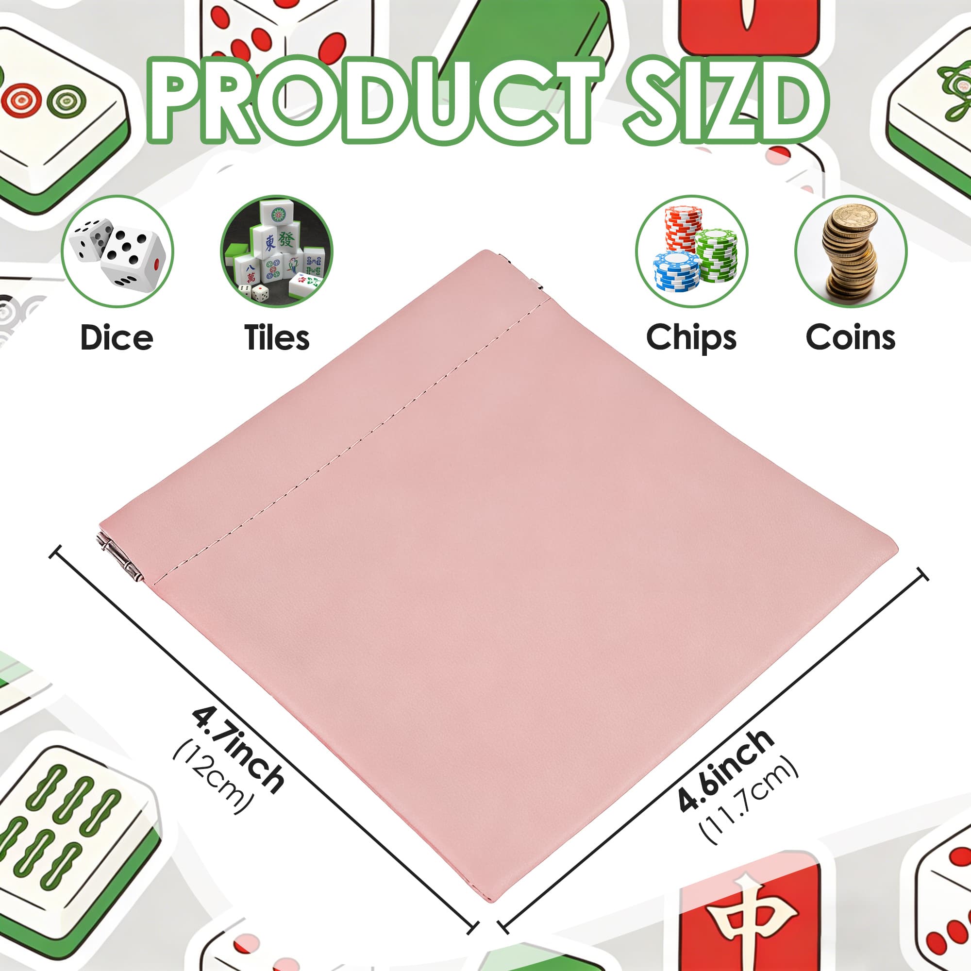 ReignSword Automatically Closing Mahjong Dice Bags, Vegan Leather Mahjong Tile Storage Pouch, Mini Coin & Dice Organizer for Family Night, Travel & Party (Pink) - 2