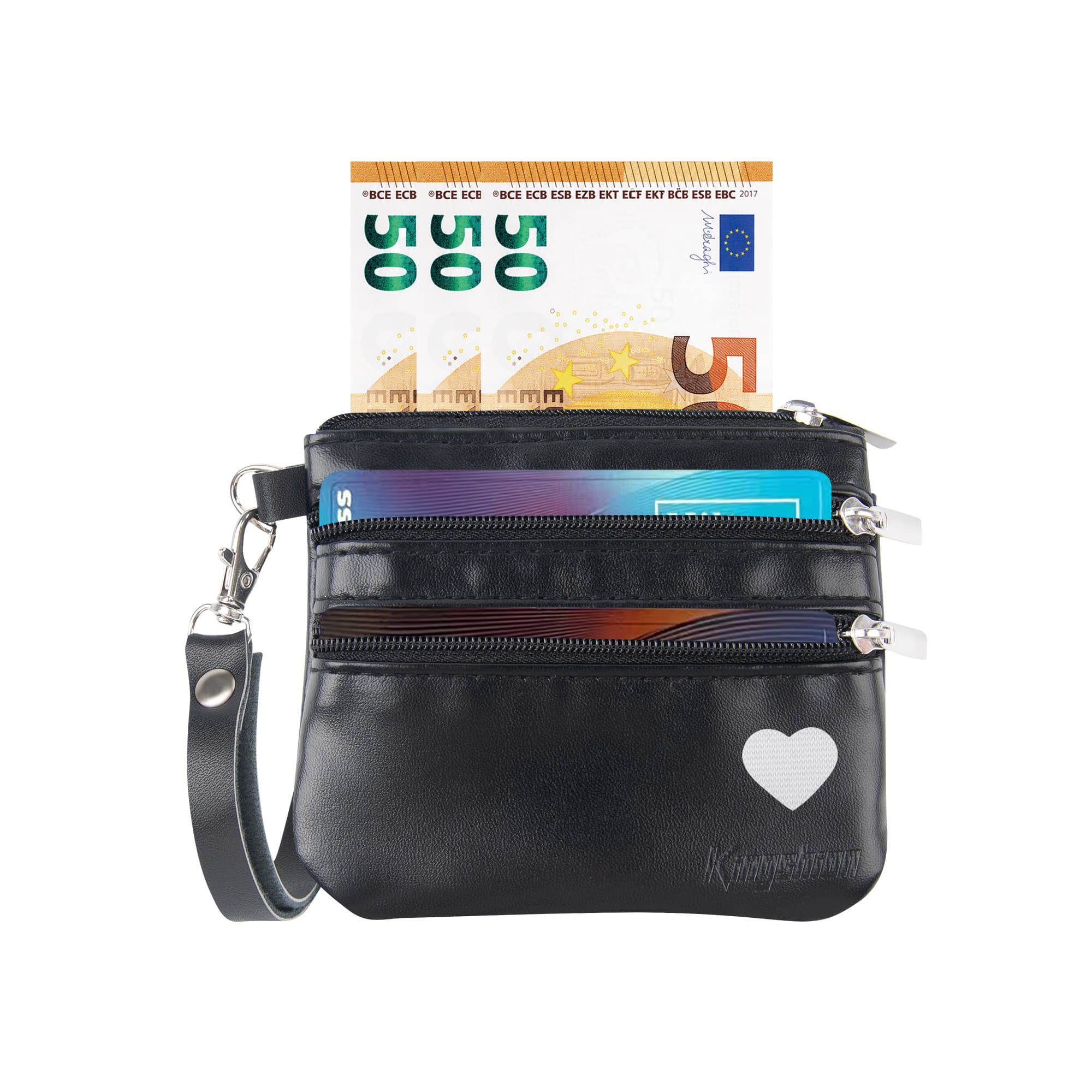 Mini Coin Purse Wallet with Detachable Wrist Strap & 12 Constellation Badges - PU Leather Small Wallet with Front Transparent ID Window, Top Large Cash Zipper Compartment, Back Double Zipper Pockets - 2