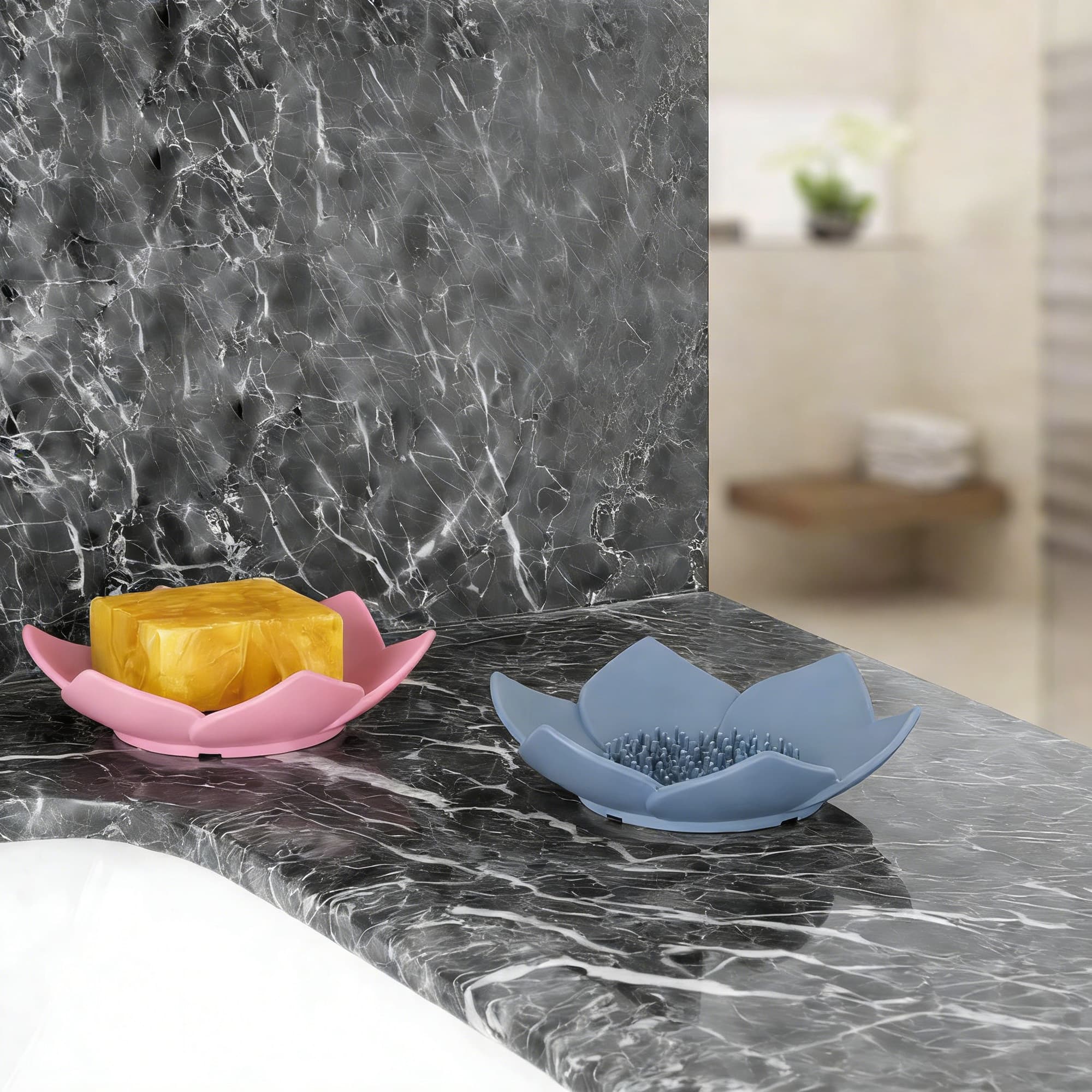 ReignSword 3 Pack Soap Dish, Bar Soap Holder, Bathroom Soap Tray with Drain, Lotus Silicone Soap Holder for Bathroom Shower (Blue, Pink, White) - 5