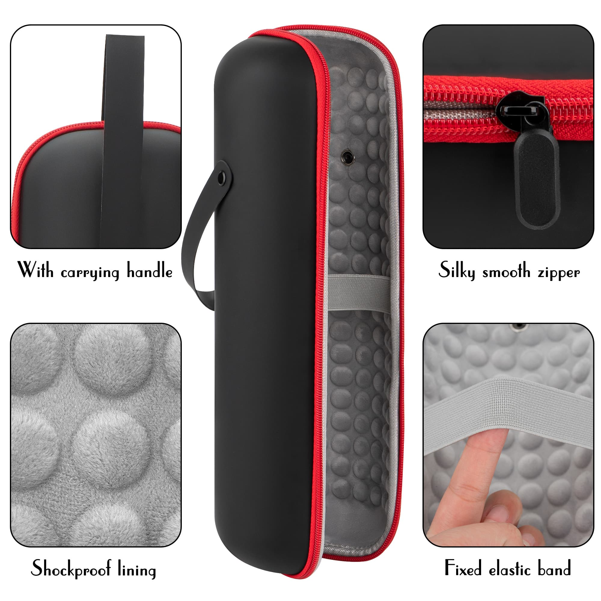 JANKINGS EVA Hard Shell Single Wine Bottle Travel Case, PU Carrying Bag with Handle, Shock-Absorbing Lining, Fits Most 750 ml Bottles, Black with Red Zipper, 1 Pack - 2