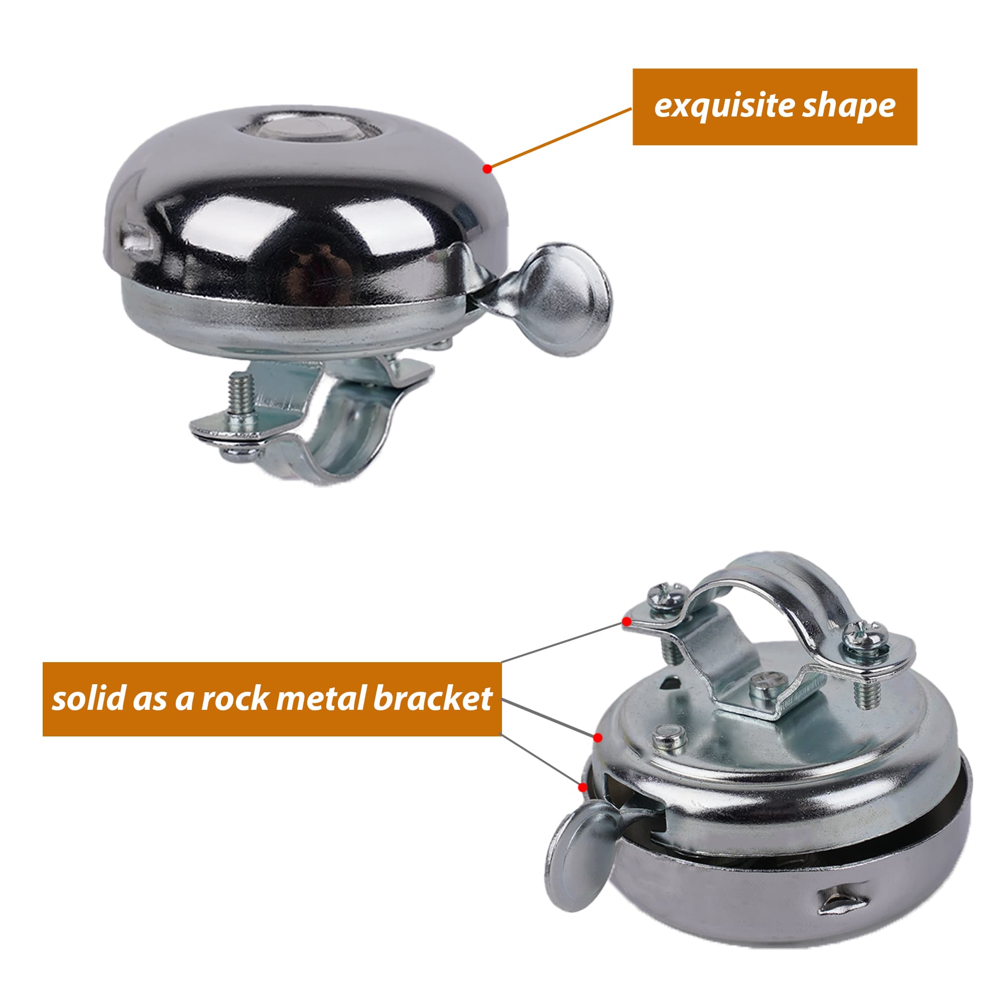 RidingRush Bicycle Bell for Adult Bikes– Silver Metal Bike Bell with Clear Loud Ring – Easy Press Bell for Road, Mountain, Folding Bikes & Scooters - 5