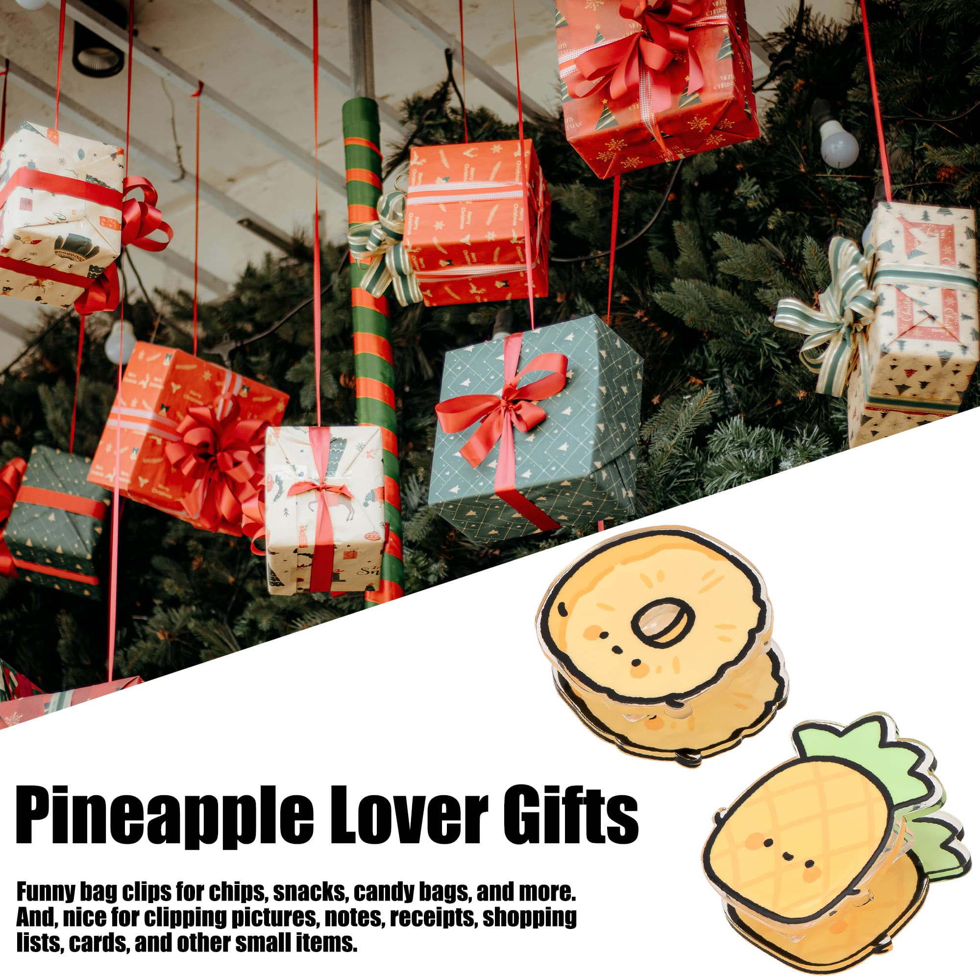 CAIRIAC Pineapple Chip Bag Clips, Cute Acrylic Snack & Memo, Yellow Food Storage Clips, 10-Pack (9 Pineapples + 1 Pineapple Ring) - 5