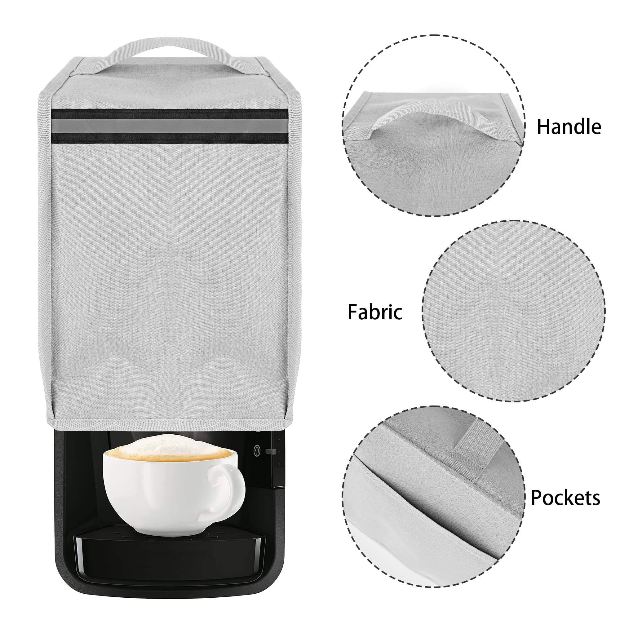 Kingshion Coffee Machine Dust Cover with Pearl Cotton Inner Compatible with Tassimo TAS3102GB, Enhances Protection Cover for Coffee Maker - Light Grey - 3