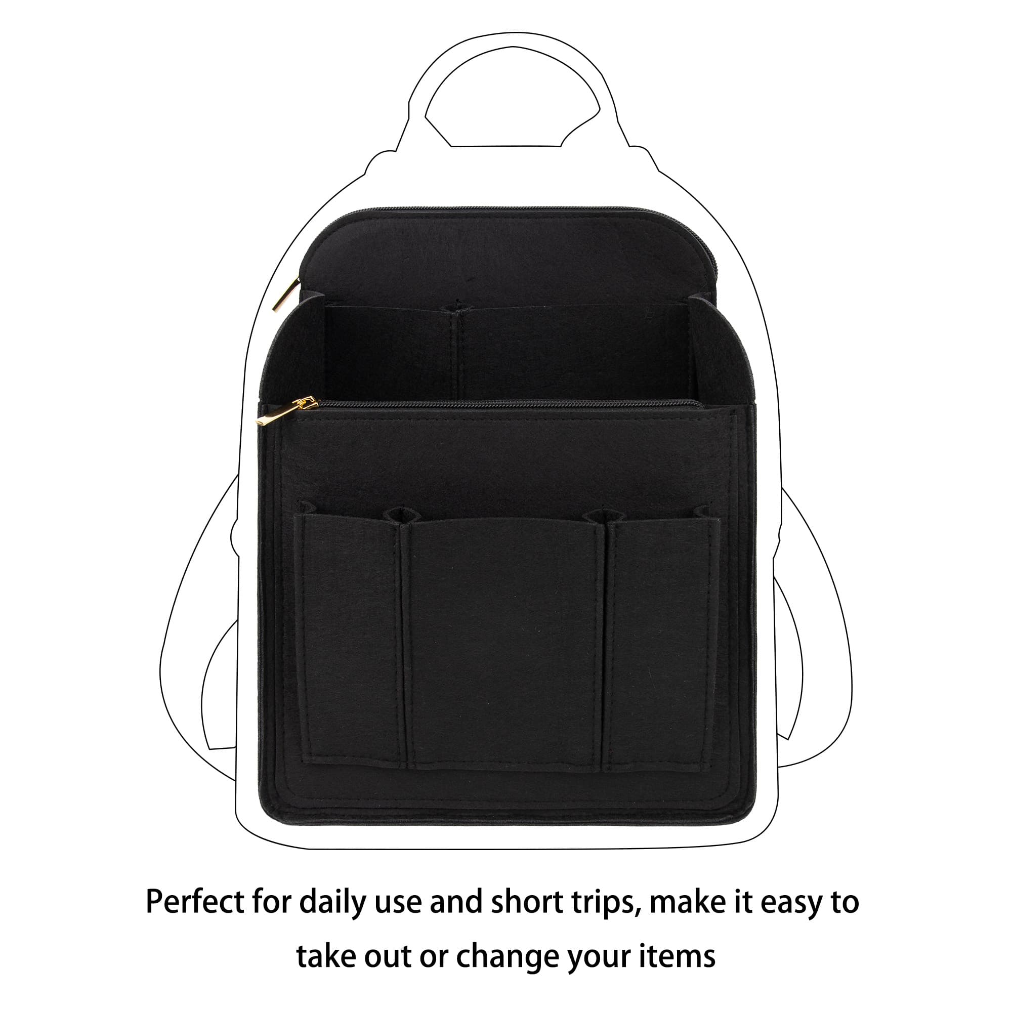 Kingshion Large Capacity Backpack Organizer Insert - Felt Storage Insert for 10"+ Backpacks, Rucksacks & Travel Bags | Vertical Design with Shoulder Strap Slot & Interior Pockets - Black - 3