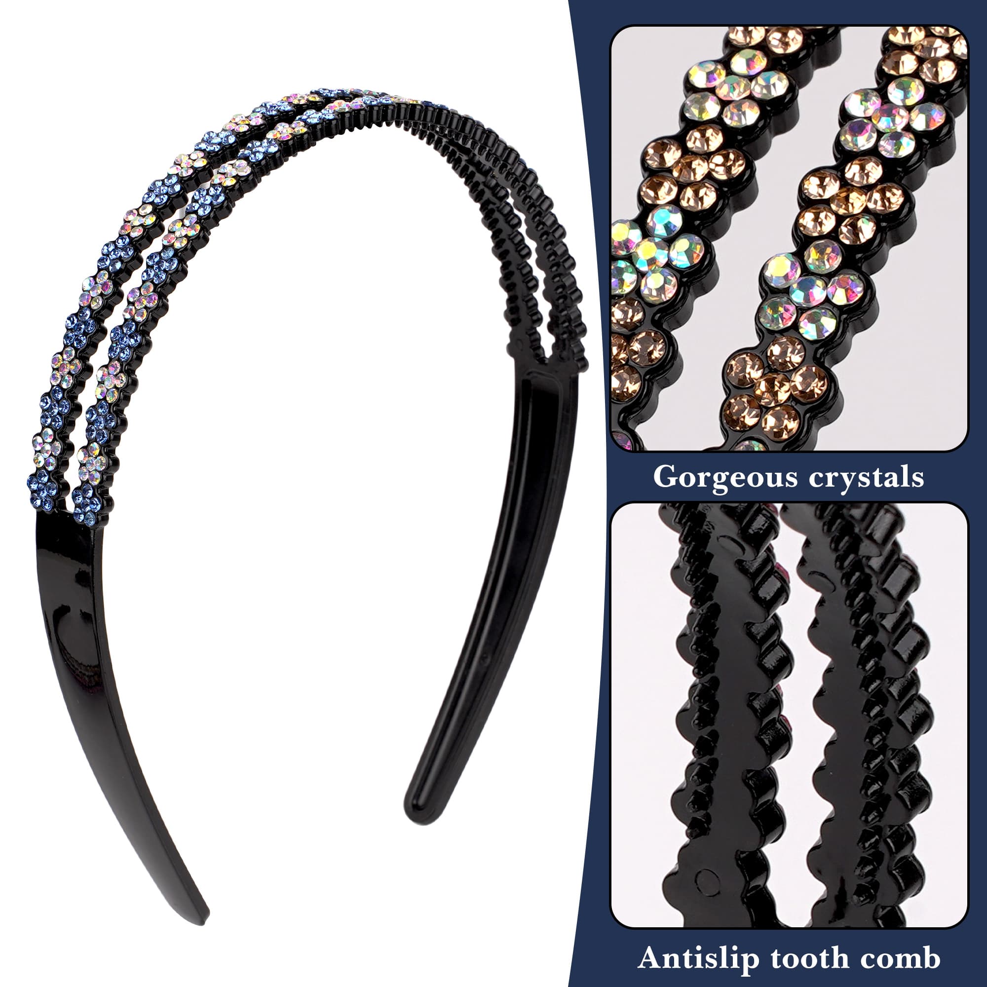 ReignSword Rhinestone Headbands for Women Girls, 4 Pack Sparkly Crystal Padded Hair Hoops, Non-Slip Bling Hair Bands, Fashion Accessories for Wedding Party Prom - 3