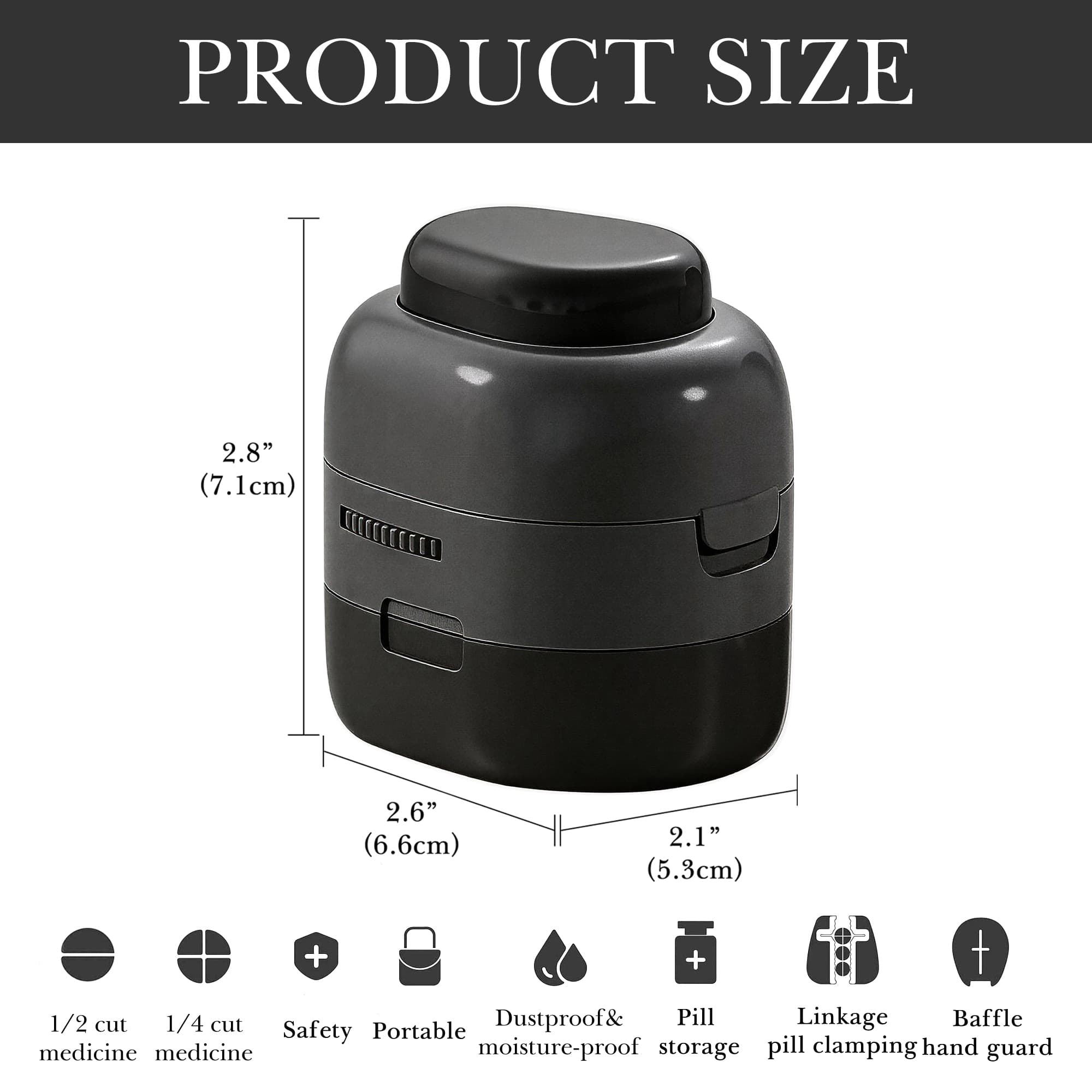 ReignSword 2-in-1 Pill Cutter with Medicine Box, 1/2 1/4 Adjustable Pill Crusher for Small, Large, and Tiny Pills, Travel Medicine Pills Splitter for Elderly & Pet (Black) - 1