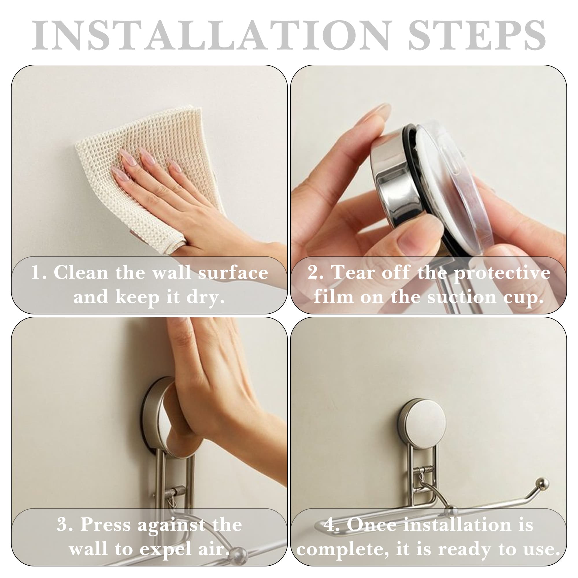 ReignSword Suction Cup Paper Towel Holder, Stainless Steel Removable Towel Roll Rack for Under Cabinet, Kitchen Bathroom RV Wall Mount (Silver) - 5