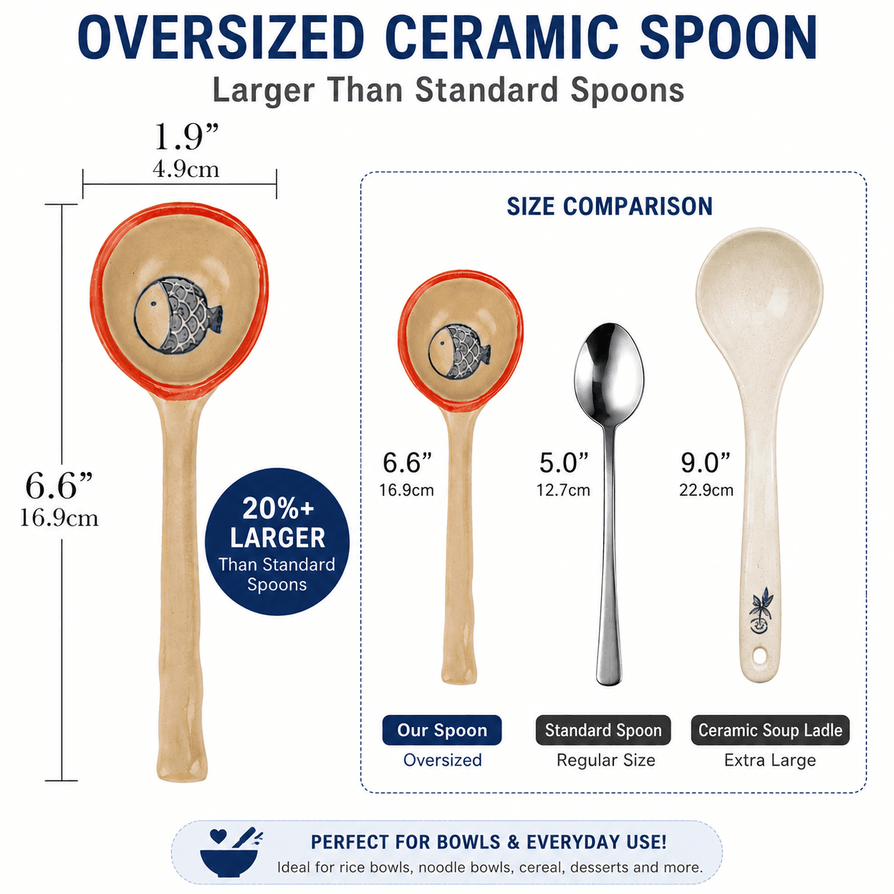 JANKOW 4 Pack Japanese Ceramic Soup Spoons, Slightly Larger Long Handle Design, Hand-Painted Porcelain Spoons for Miso, Wonton, Dumplings (Secure Packaging) - 1