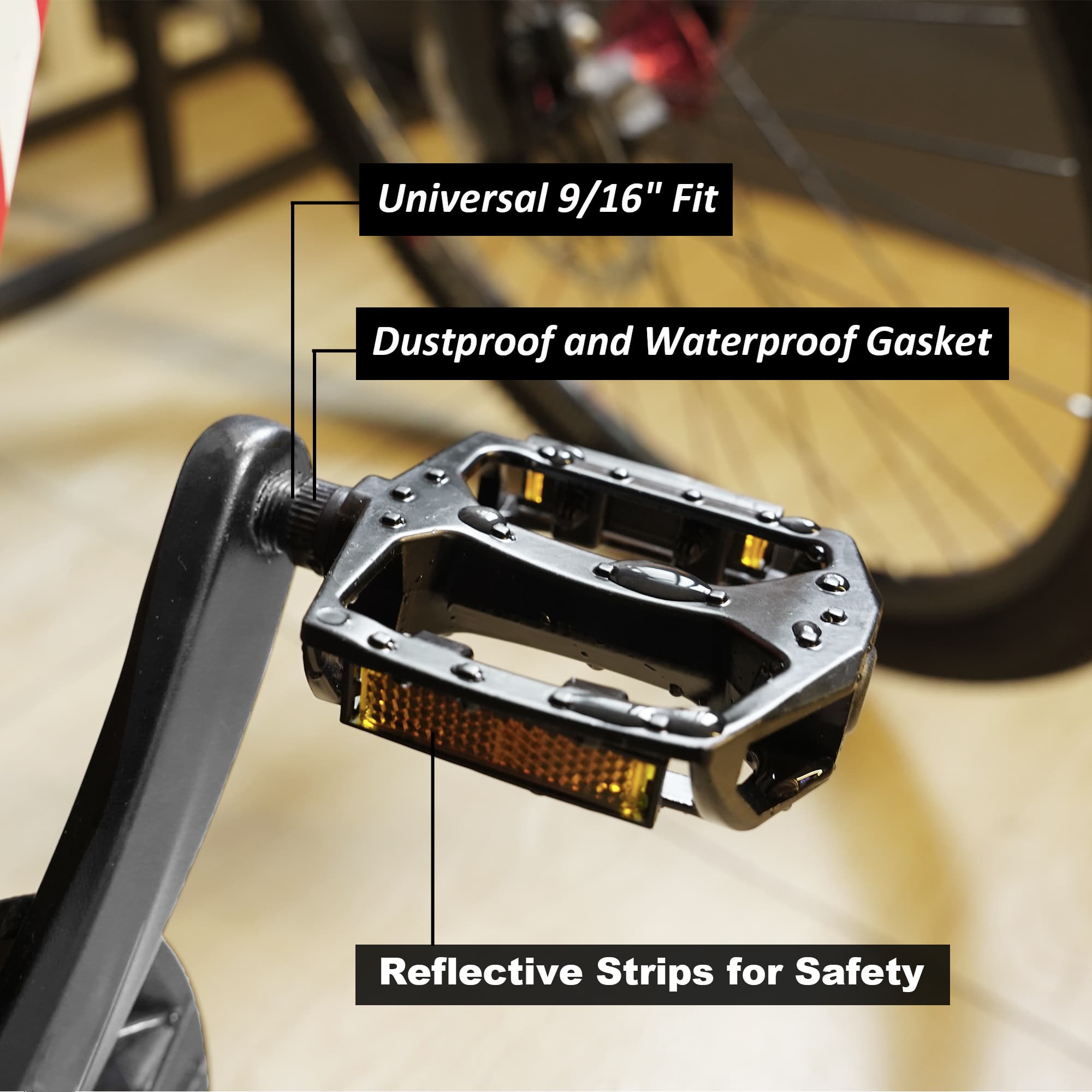 9/16'' Bike Pedals, Wide 4.53'' Platform Flat Pedals with Anti-Slip Pins & Reflectors, Aluminum & Nylon MTB Pedals with Smooth Bearing for Mountain, Road, BMX, Commuter Bikes - 4