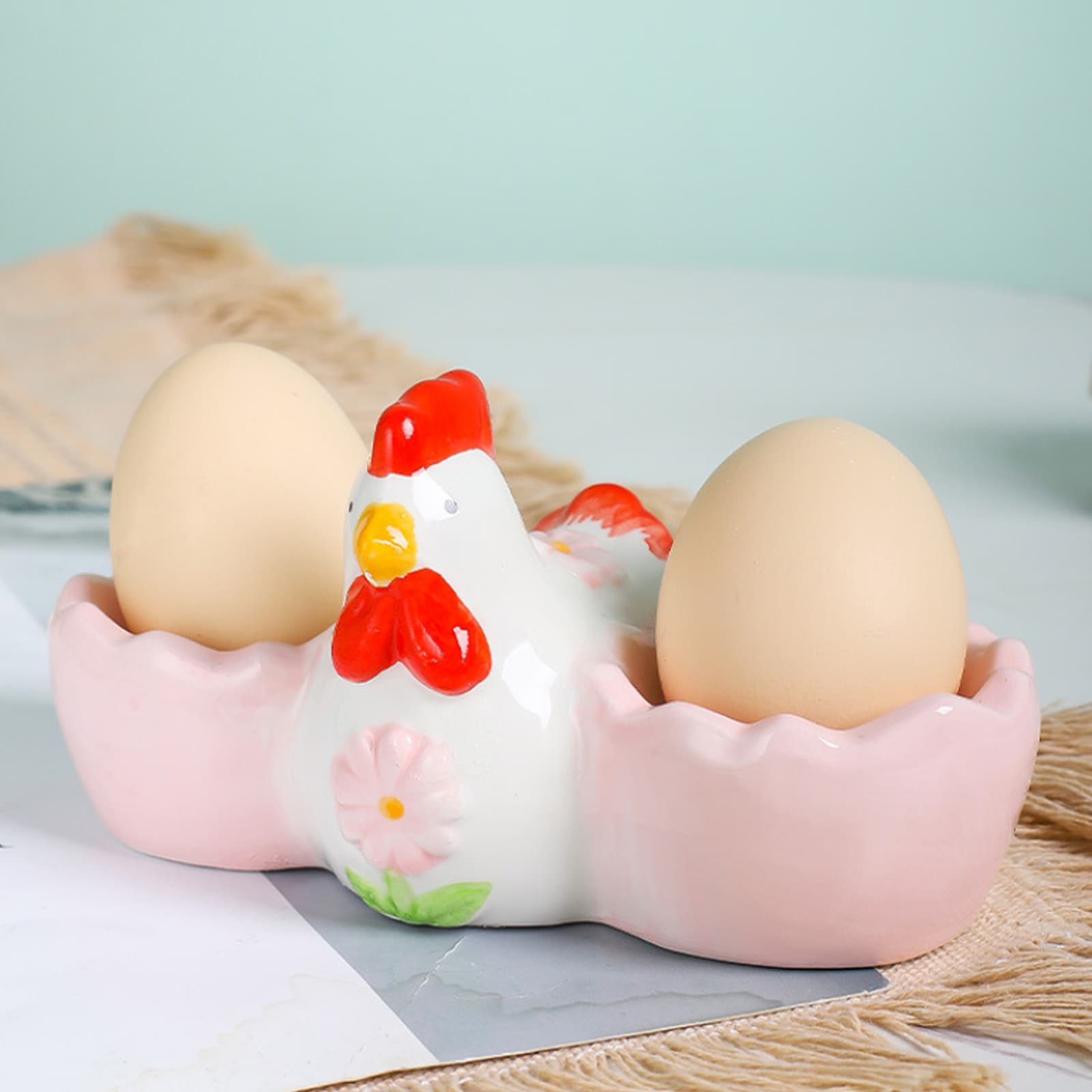 JANKOW 2-Compartment Ceramic Egg Tray - Creative High-End Western Dining Serving Tray for Breakfast, Egg Display Plate, Ceramic Art Piece (1 Pcs) - 2