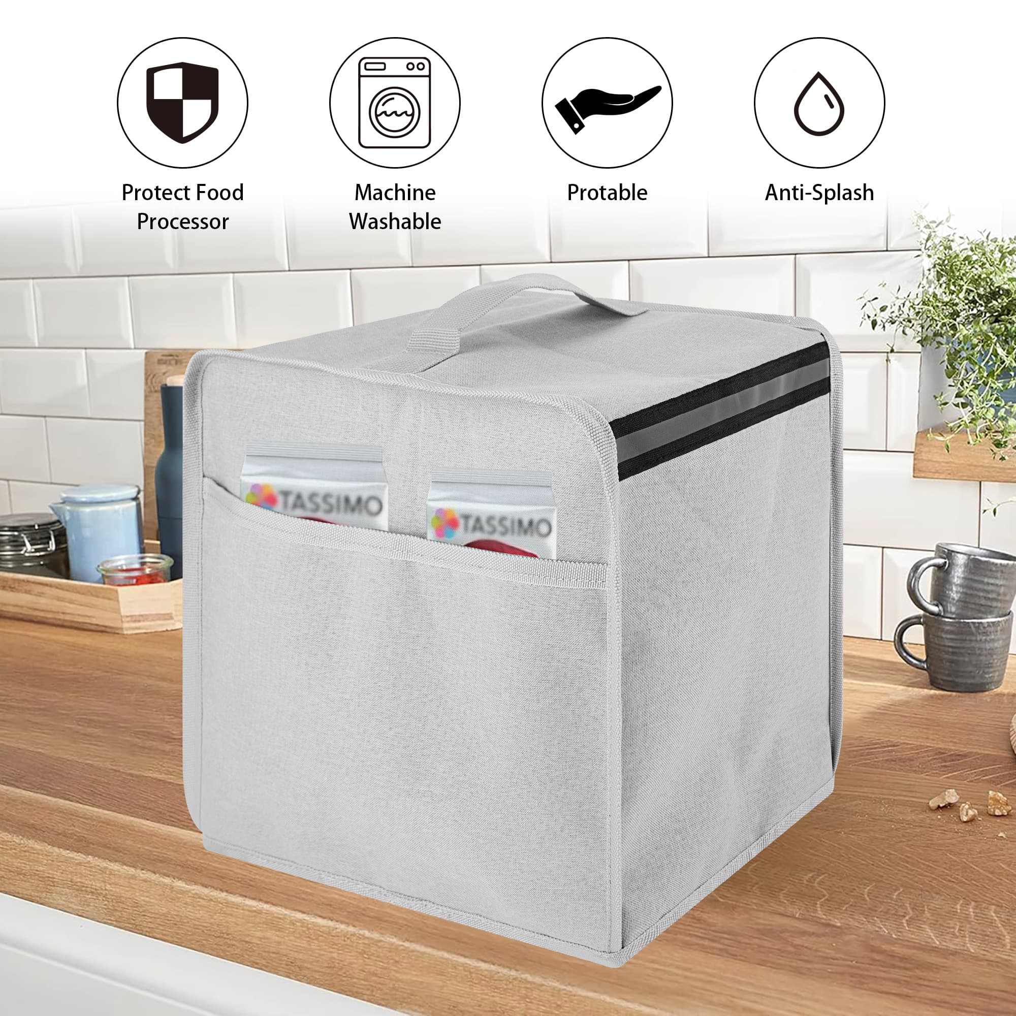 Kingshion Coffee Machine Dust Cover with Pearl Cotton Inner Compatible with Tassimo TAS3102GB, Enhances Protection Cover for Coffee Maker - Light Grey - 5