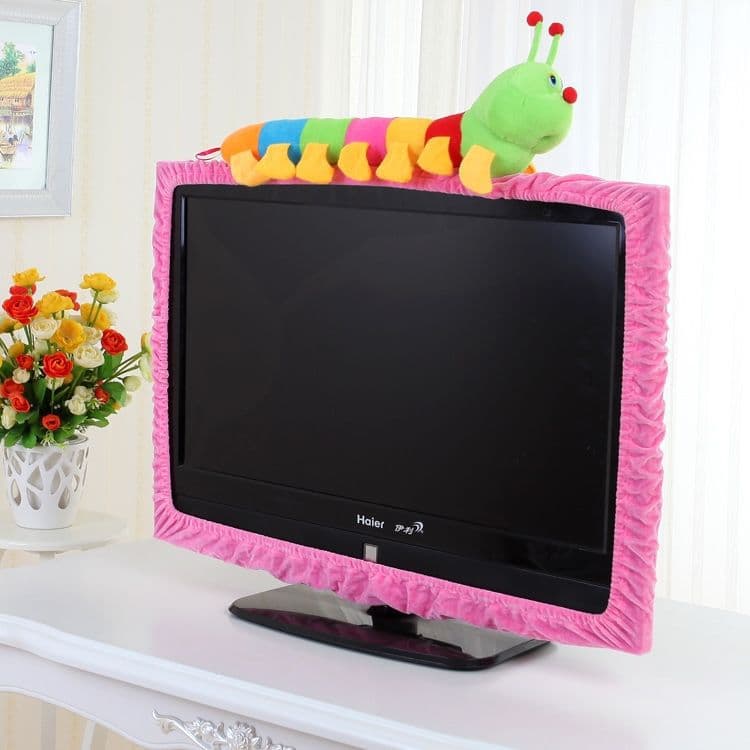 23"-27" Lovely Cute Caterpillar Computer Monitor Cover with Elastic, TV LCD Screen Monitor Decoration Dust Cover Protector, Pink - 3