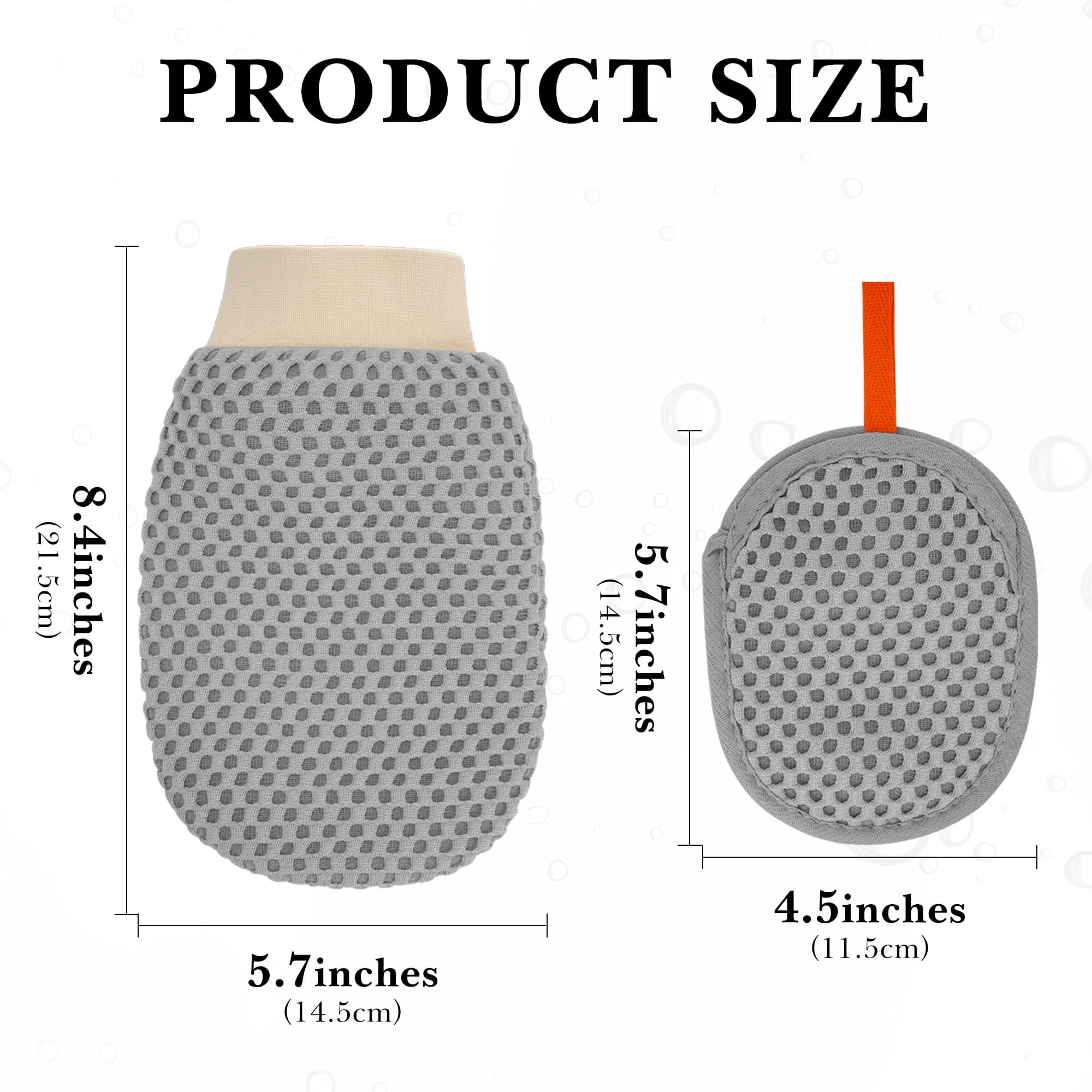 ReignSword 4 Pcs 3D Textured Mesh Soap Bag & Exfoliating Bath Glove Set, Soft Body Scrubber Clean Mitts for Women Men, Shower Bathing Accessories (Grey+Khaki) - 1