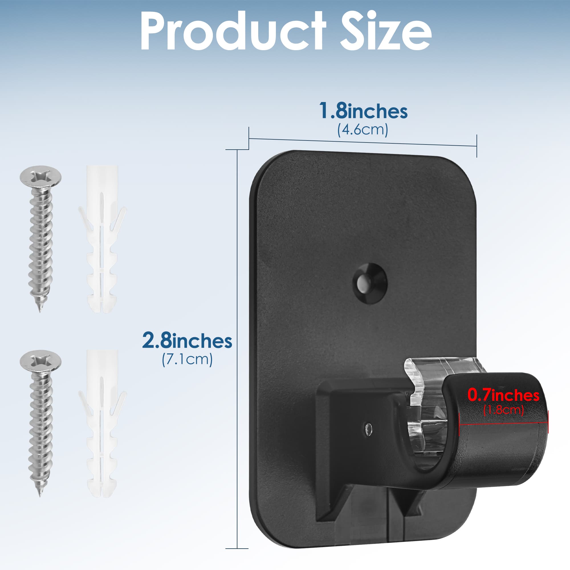 ReignSword No Drill Curtain Rod Brackets, 2 Pack Self Adhesive Heavy Duty Rod Holders for 5/8" Poles, Peel and Stick Hooks Hangers with Spring Snap Fastener for Bathroom Kitchen Dorm (Black) - 1