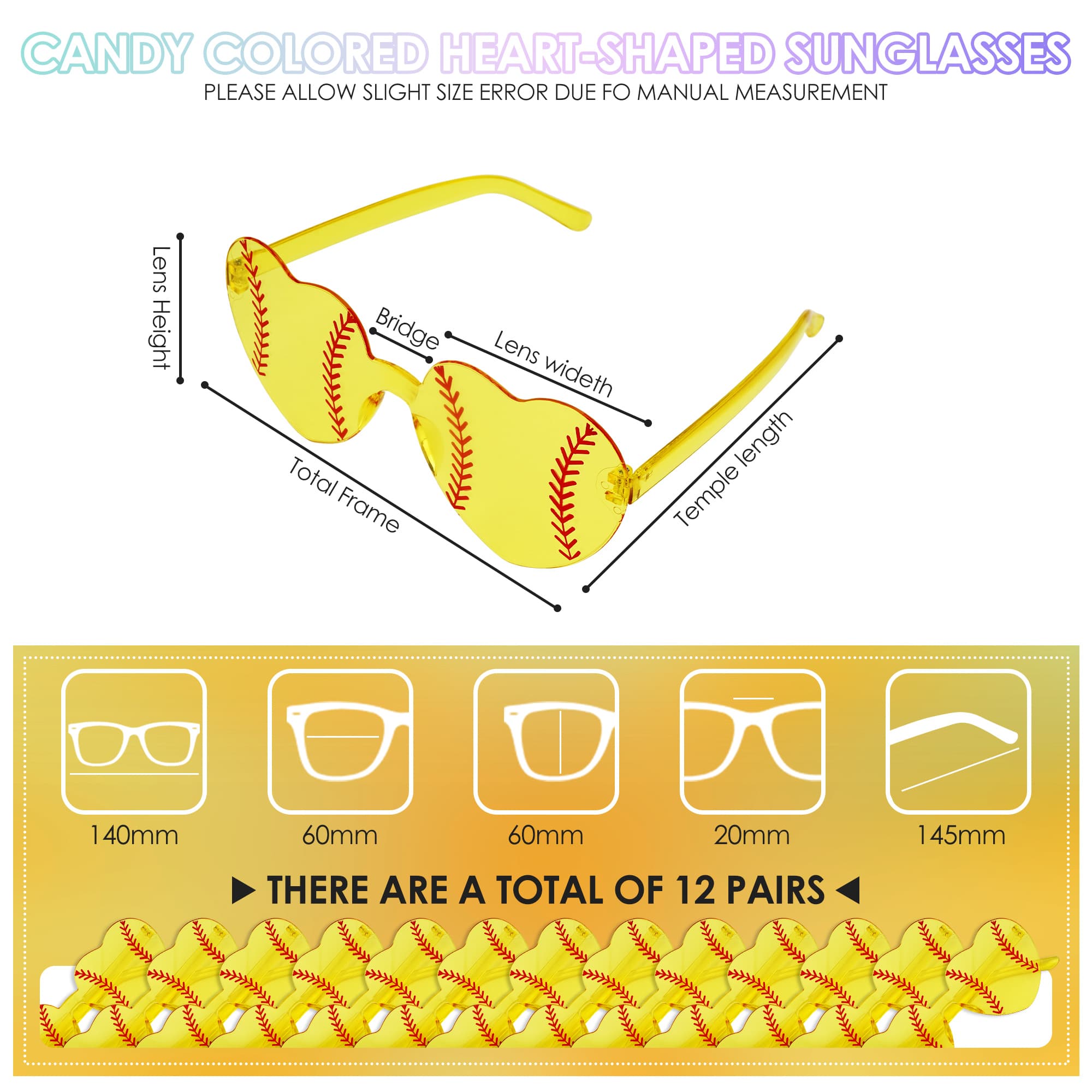 ReignSword 12 Pack Party Softball Sunglasses, Sport Baseball Heart Glasses for Team Sport Party, Softball Accessories Favor Glass Gift for Player Coach - 1