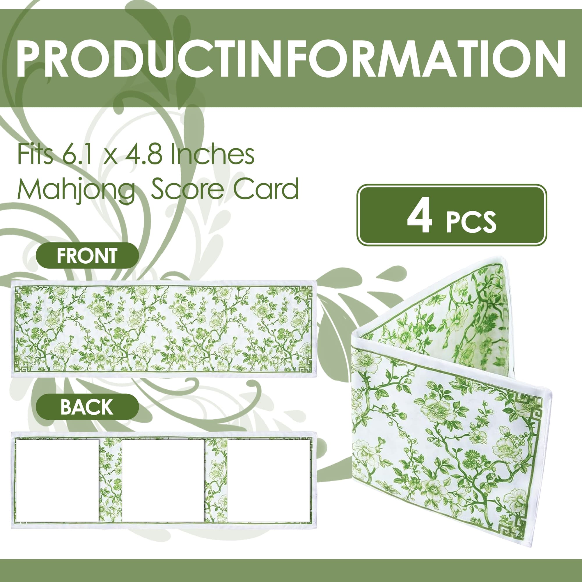ReignSword 4 Pack Chinoiserie Mahjong Card Sleeve, Soft-printed Fabric Mahjong Card Holder, Scorecard Protector Holder Cover Gifts (Green) - 1
