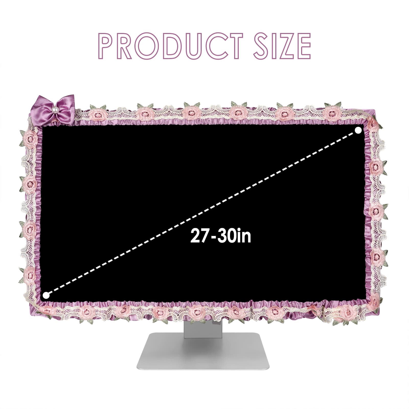 ReignSword 2 Pcs 27''-30'' Cute Computer Monitor Cover with Bow Tie, Lovely Computer Accessories with Lace Design, Monitor Dust Cover Protector (Purple) - 1