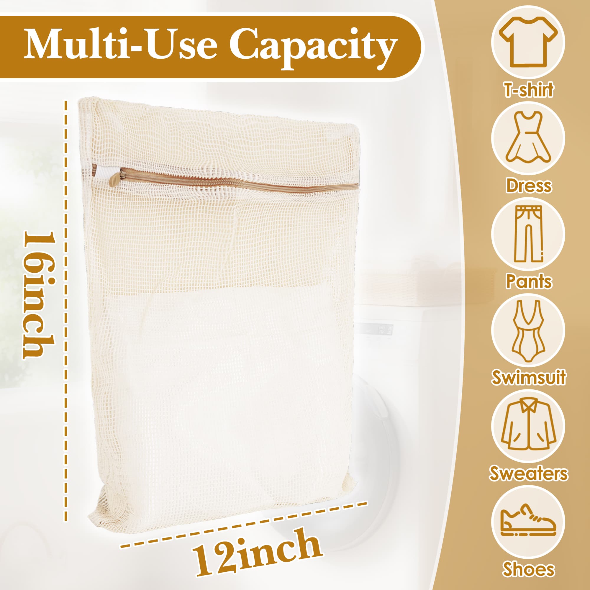 ReignSword 3 Pack Mesh Laundry Bags for Delicate Clothes, 12" x 16" Travel Net Wash Bag with Locking Zipper, Machine Washing Bag for Dorm Laundry Room Organization - 1