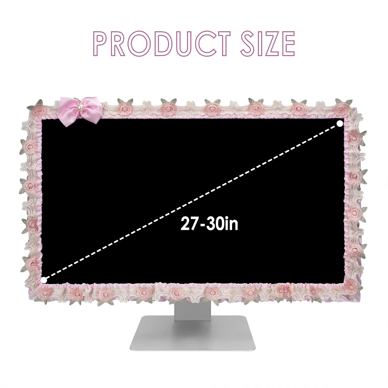 ReignSword 2 Pcs 27''-30'' Cute Computer Monitor Cover with Bow Tie, Lovely Computer Accessories with Lace Design, Monitor Dust Cover Protector (Pink) - 1