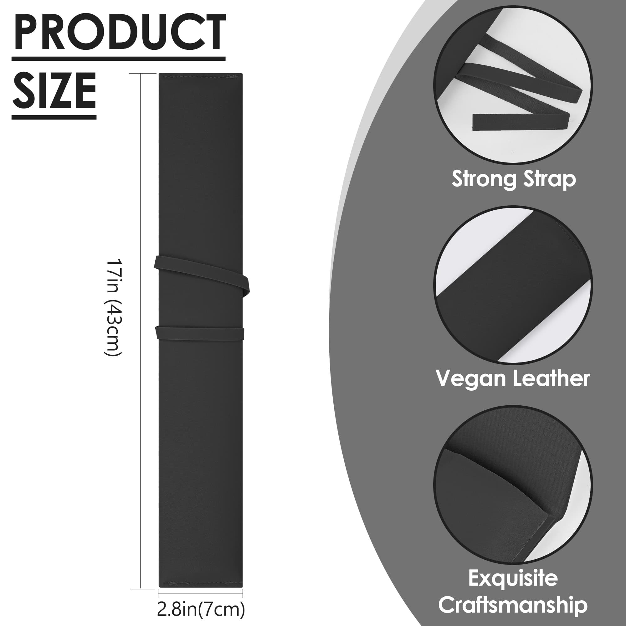 ReignSword Drum Stick Bag, Vegan Leather Drumstick Storage Holder with Fixing Strap, Portable Drumstick Organizer Sleeve for Drum Accessories, Black, 17 x 2.8 Inches - 1