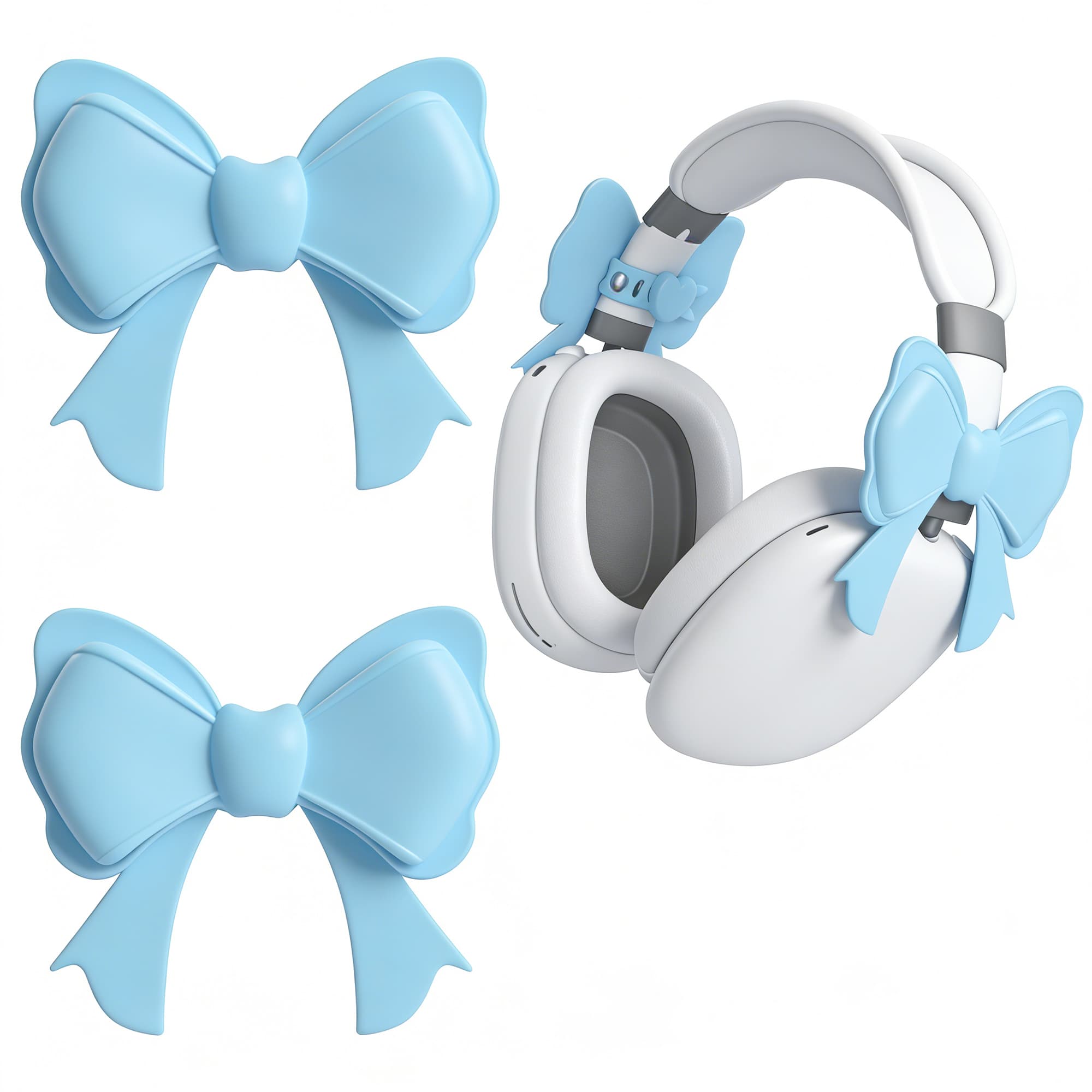 ReignSword 2 Pack Cute Silicone Bow Headphone Decorations, Adjustable Headphone Charms Accessories for Most Headphones, Fun Gift for Women & Gamers (Blue) - 1