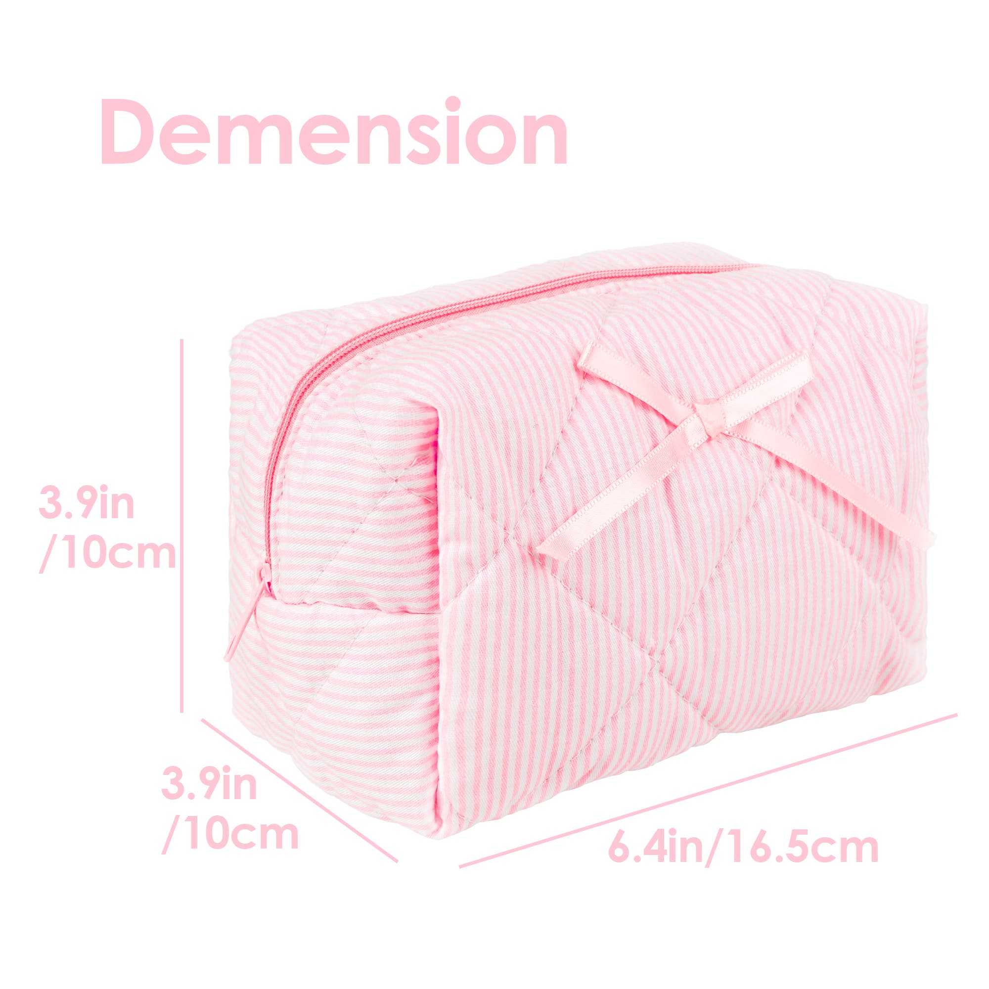ReignSword Small Makeup Bag for Travel, Soft Cute Cotton Make Up Bag, Toiletry Zipper Pouch Cosmetic Storage Organizer for Women (Pink Stripes) - 1