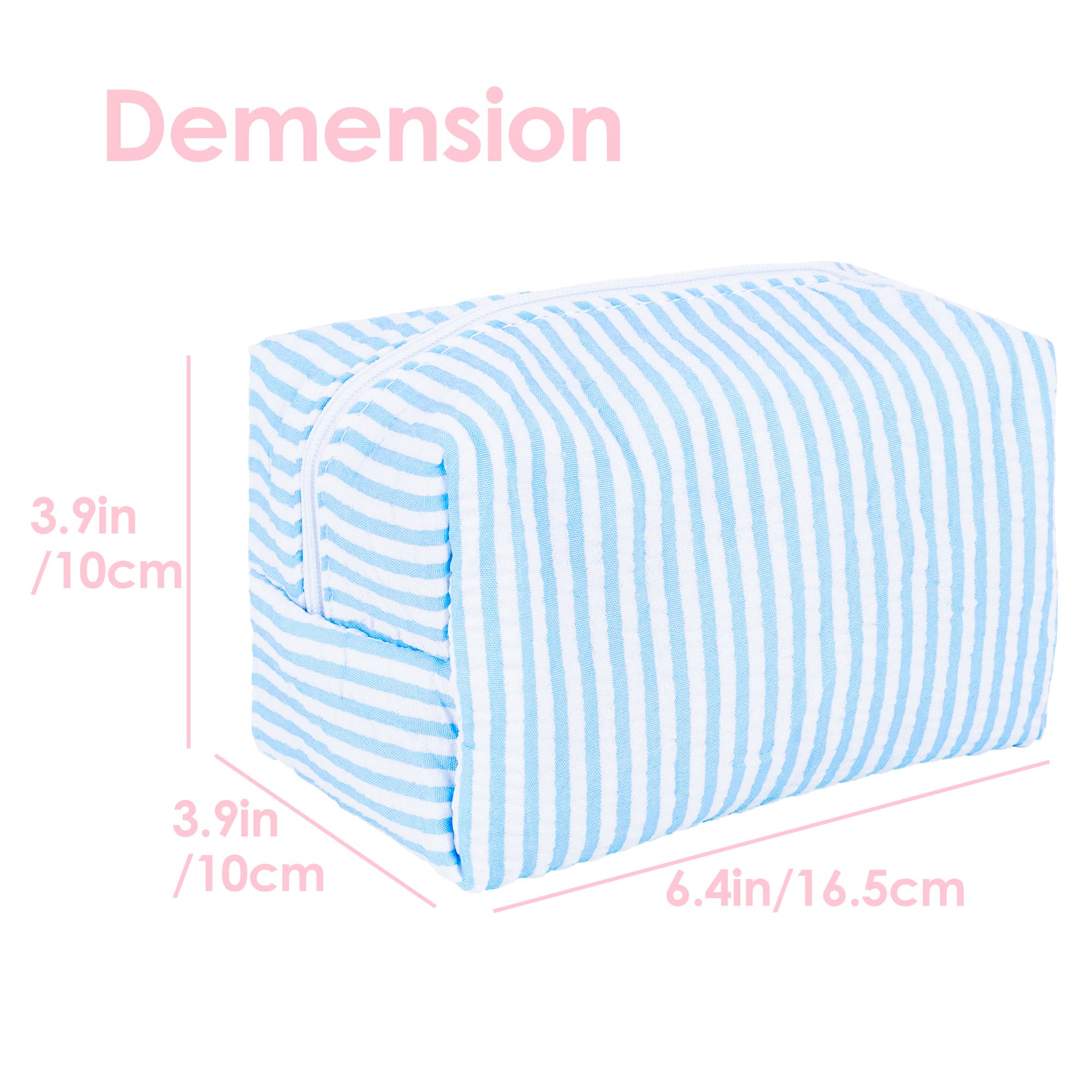 ReignSword Small Makeup Bag for Travel, Soft Cute Cotton Make Up Bag, Toiletry Zipper Pouch Cosmetic Storage Organizer for Women (Blue Stripes) - 1