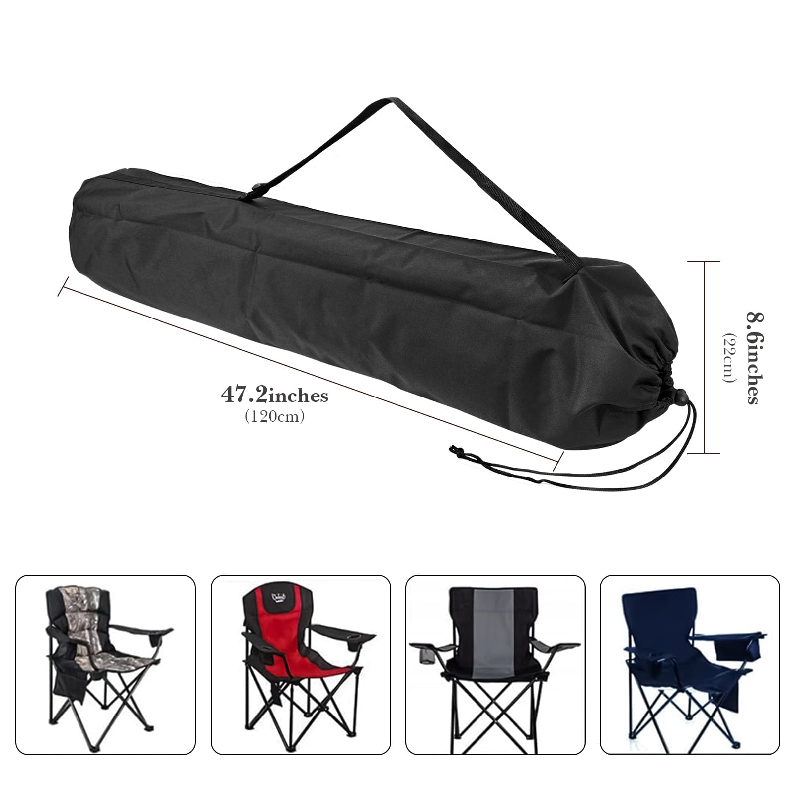 ReignSword Camping Chair Large Replacement Bag, 47 inches Folding Chair Carrying Bag with Adjustable Shoulder Strap and Large Mouth for Sport Events, Compatible with GCI, Coleman, Kijaro (Black) - 1
