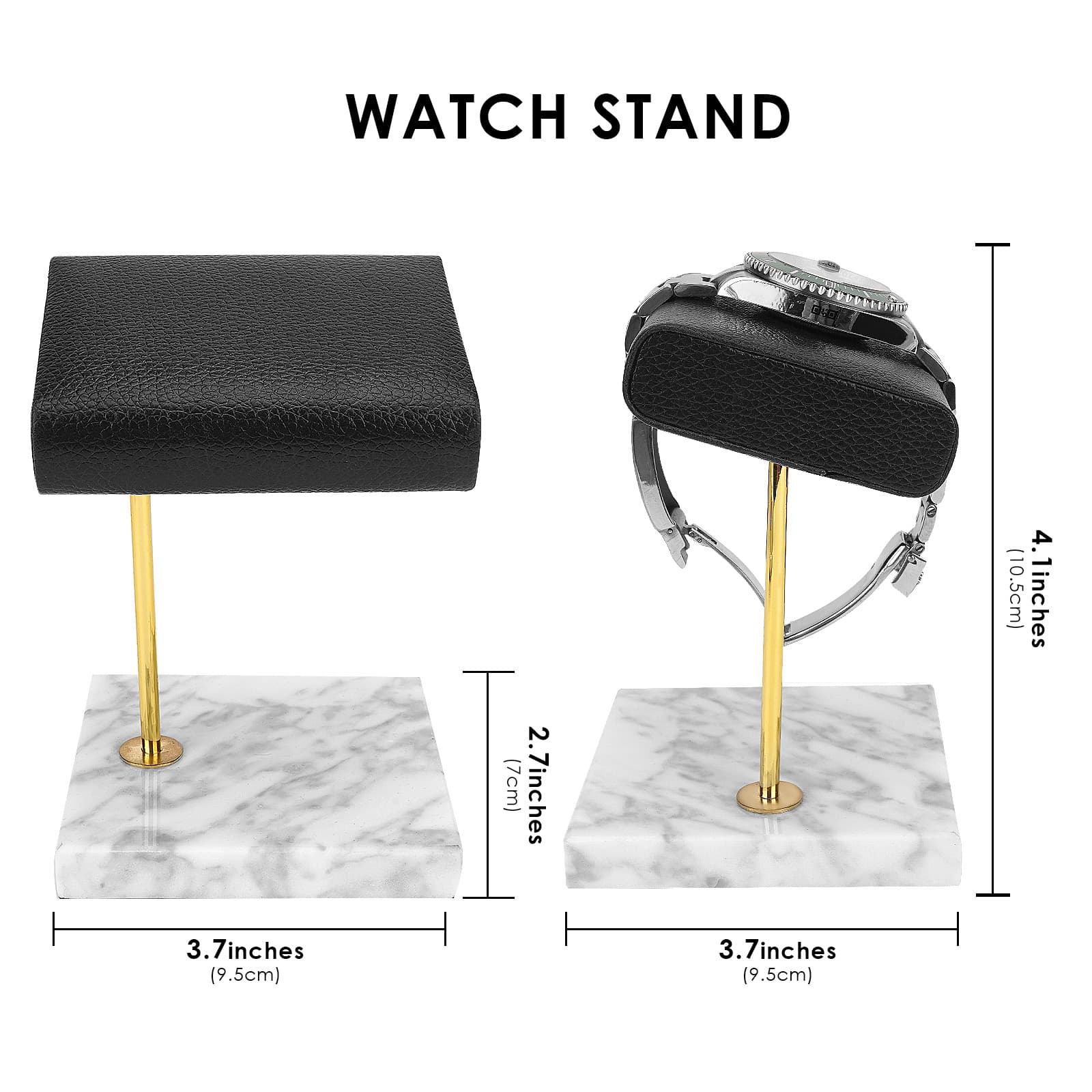 ReignSword Vegan Leather Watch Display Stand Holder, Single Watch Holder Watch Stand, Watch Holder with Marble Base (White) - 1