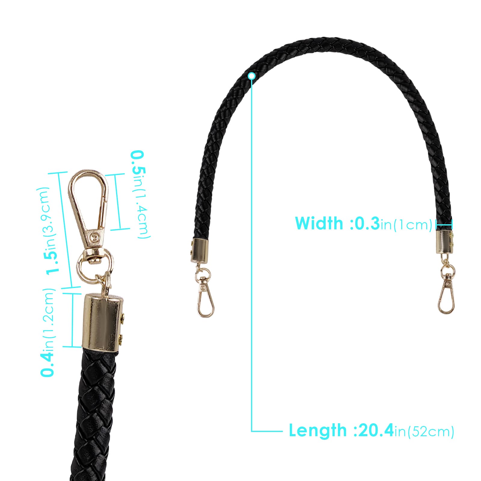 ReignSword Vegan Leather Purse Strap, 2 Pcs Braided Purse Replacement Handle for Women's Shoulder Bag, Handbag Handles (Black, Gold Hook) - 1